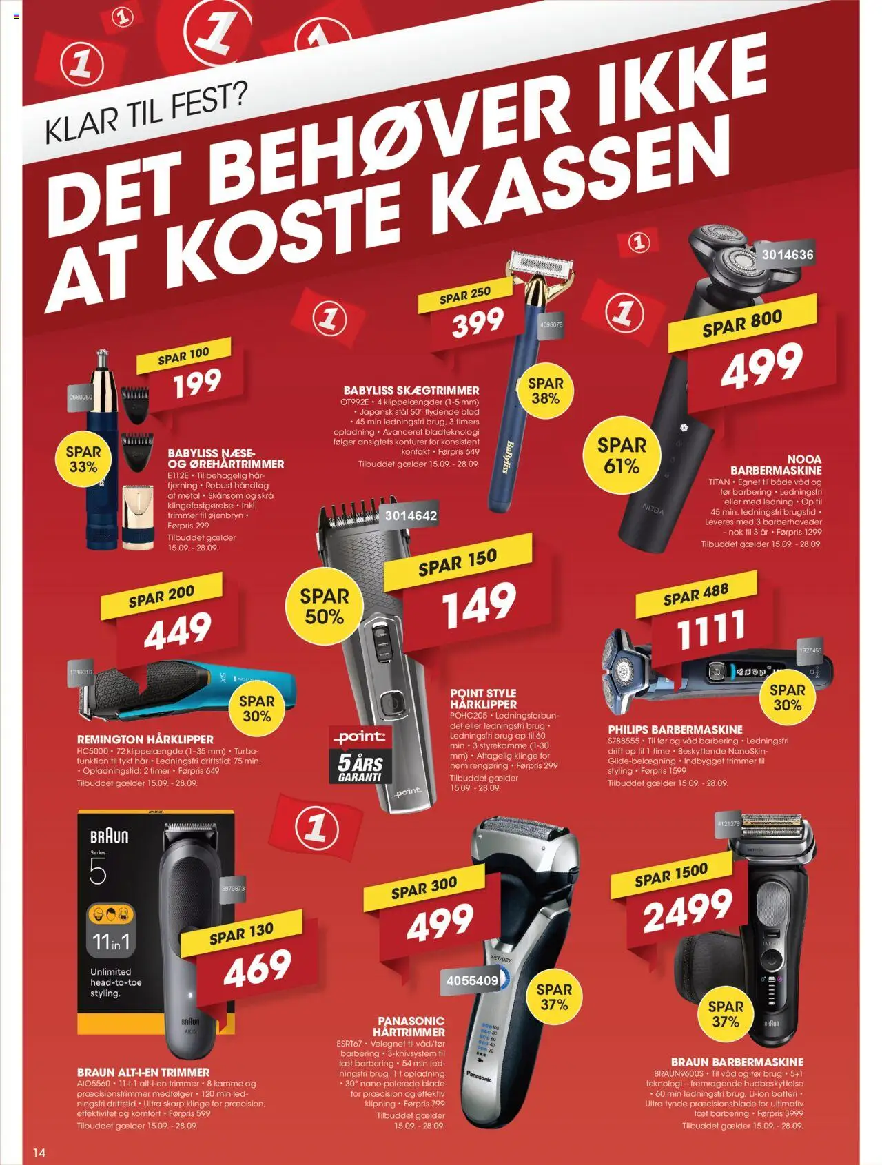 Punkt1 tilbudsavis – gyldig fra 15.09.2025 | Side: 14 | Produkter: Barbermaskine, Hårklipper, Hårtrimmer, Batteri
