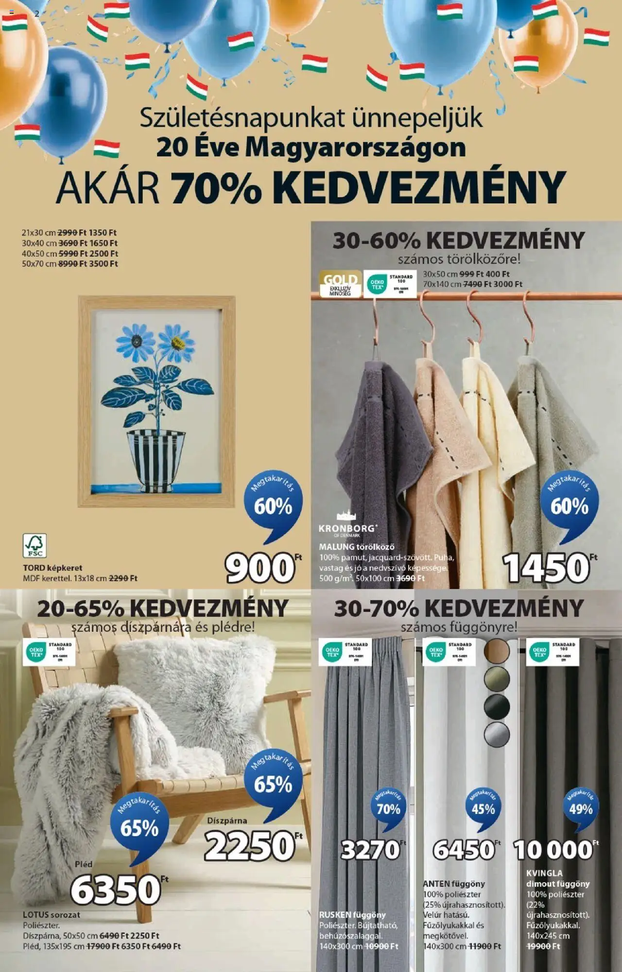 JYSK akciós ujság - amely érvényes a következő dátumtól: 17.09.2025 | Oldal: 2 | Termékek: Törölköző, Függöny, Pléd, Díszpárna