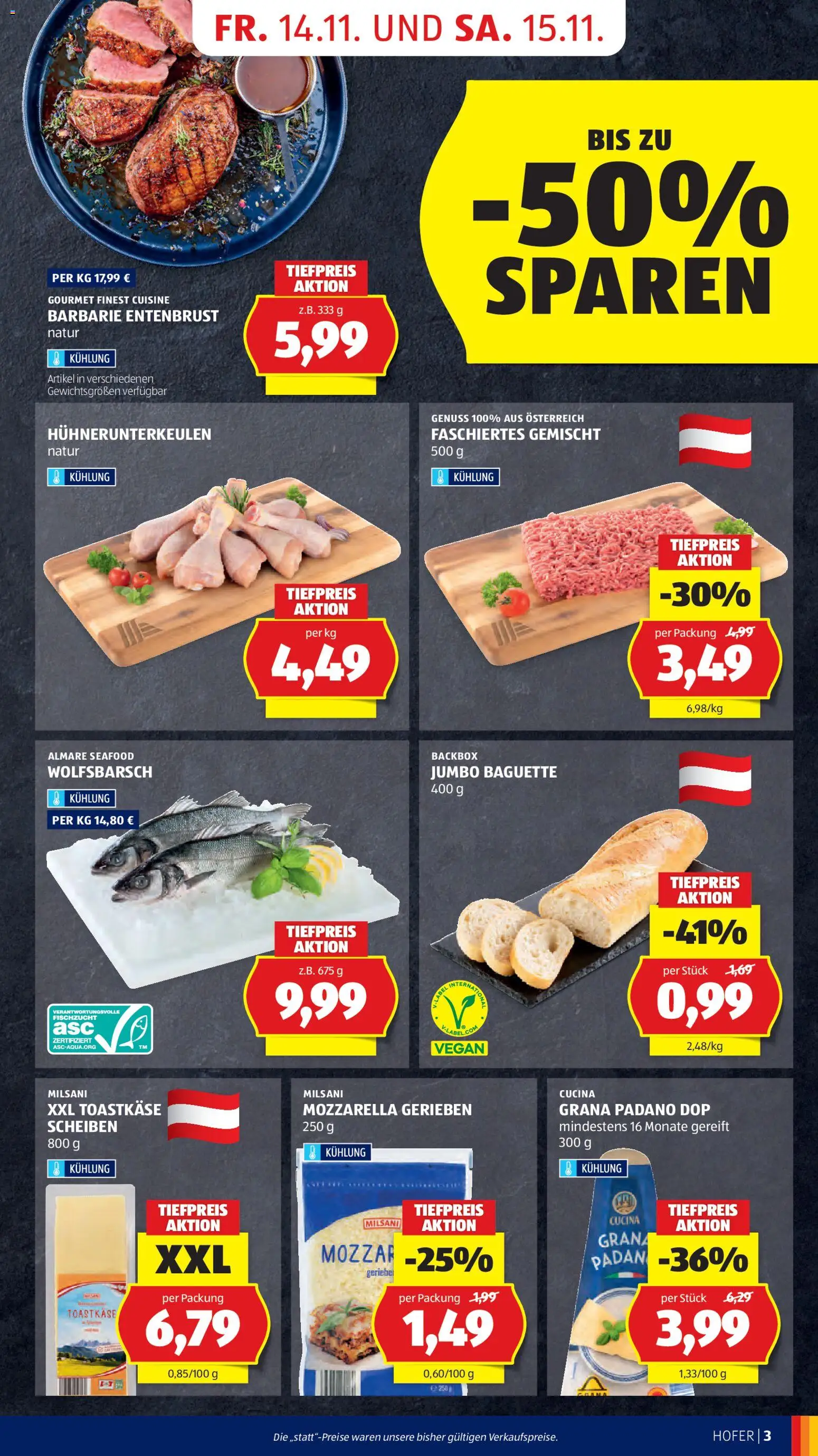 Hofer AT akciós ujság - amely érvényes a következő dátumtól: 14.11.2025 | Oldal: 5 | Termékek: Mozzarella, Grana padano, Vegán