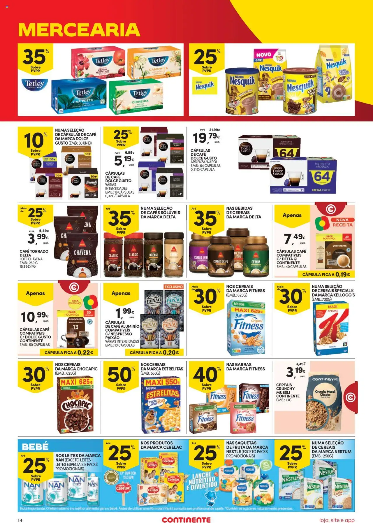 Continente Semanal Continente Bom Dia │ válido de 14.10.2025 | Página: 14 | Produtos: Nespresso, Nestlé, Chá, Cereais