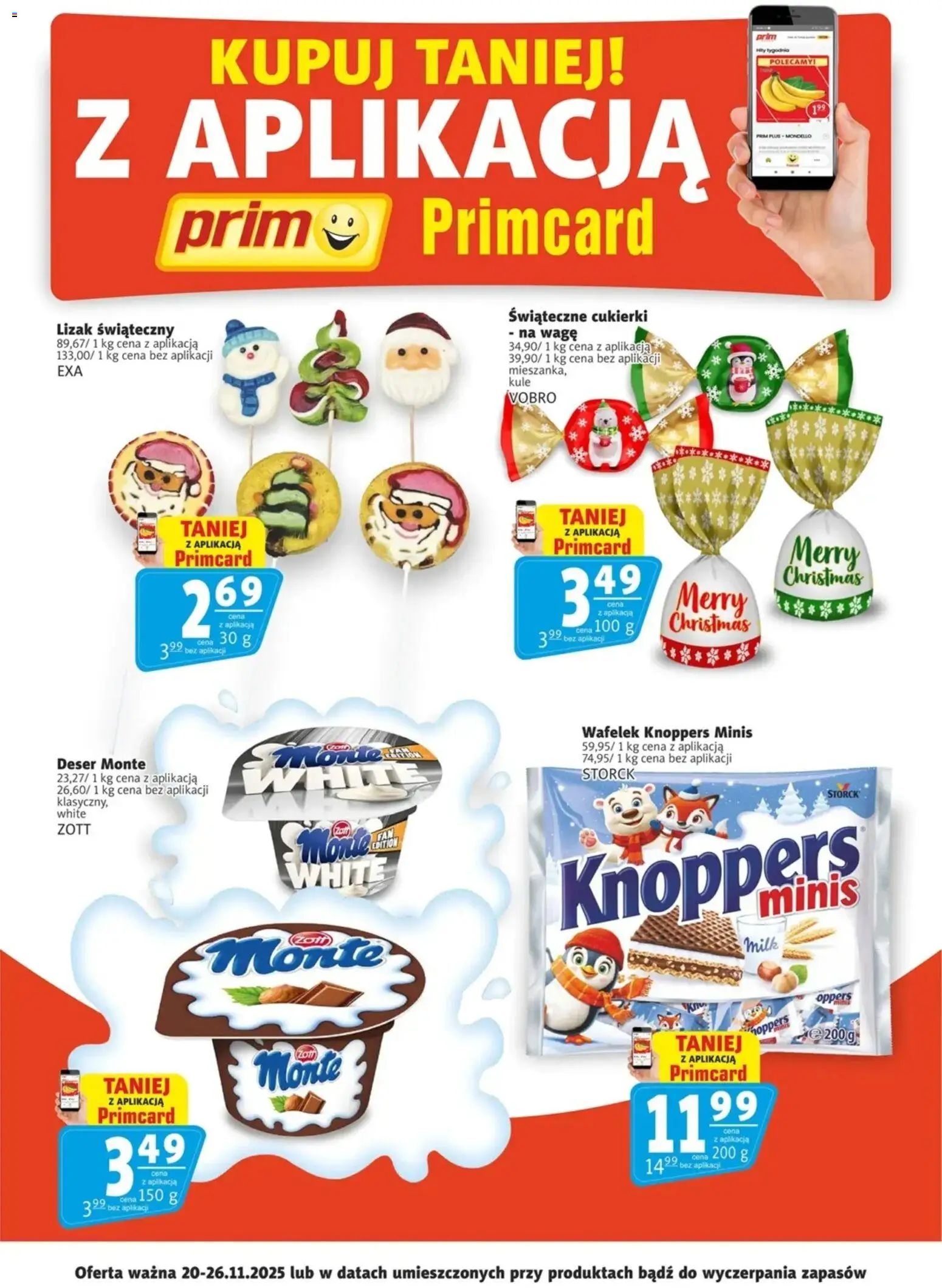 Prim Market Promocje - Primcard od 20.11.2025 | Strona: 1 | Produkty: Knoppers, Cukierki
