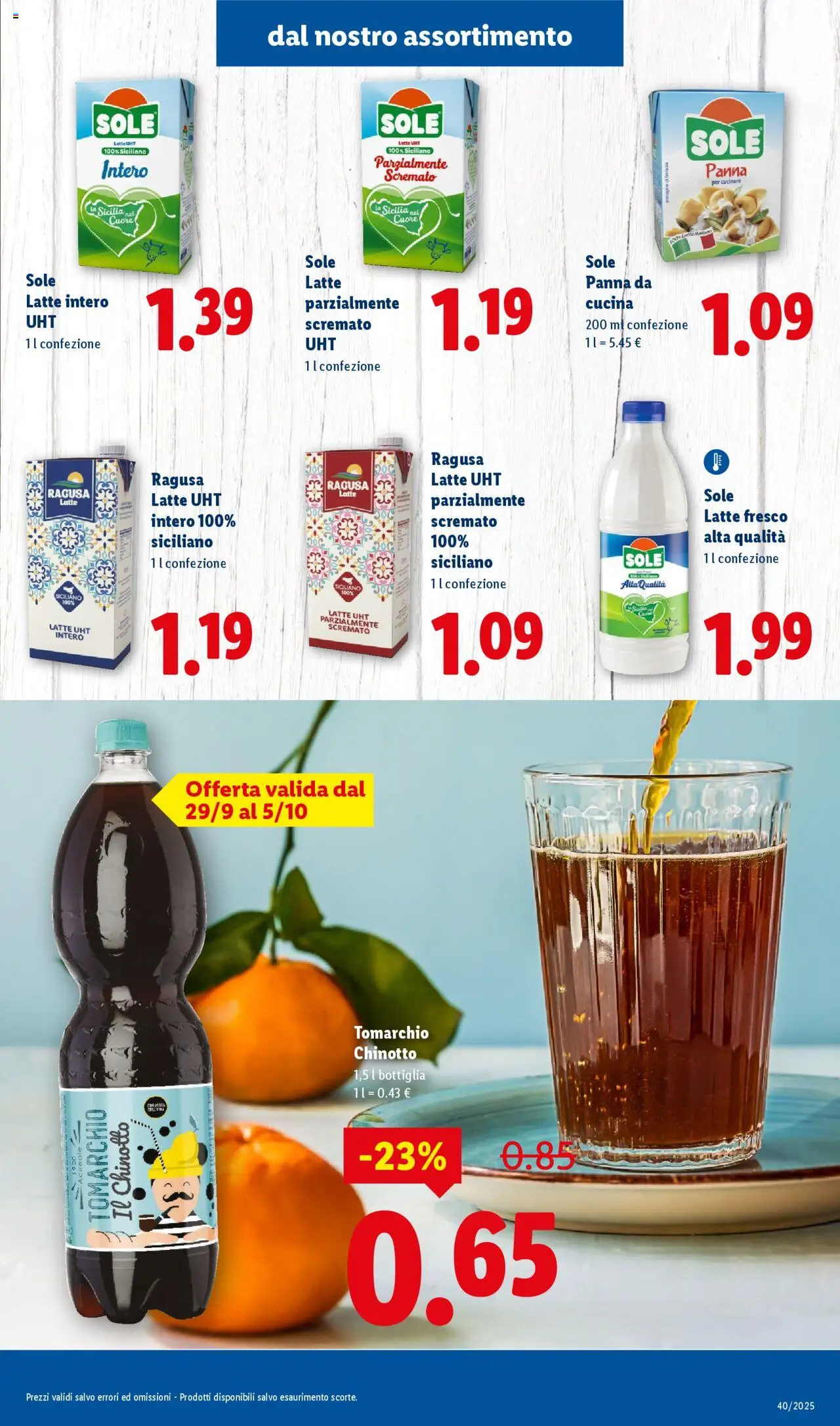 Volantino Lidl del 29.09.2025 | Pagina: 7 | Prodotti: Chinotto, Latte, Latte parzialmente scremato, Bottiglia