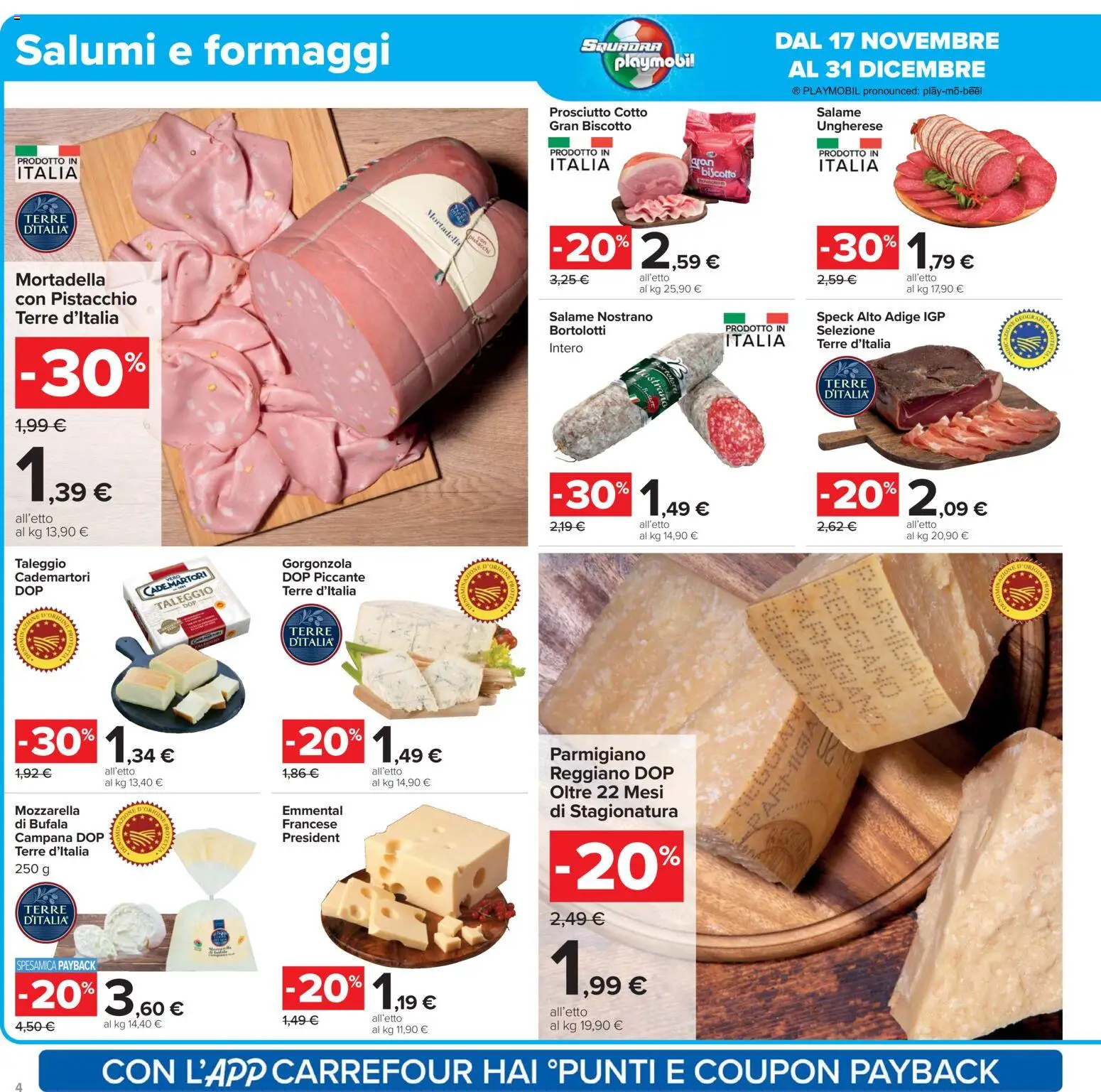 Volantino Carrefour del 02.12.2025 | Pagina: 4 | Prodotti: Speck, Salame, Mozzarella, Emmental