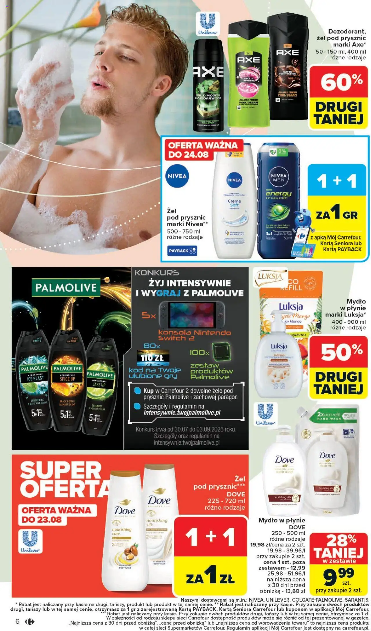Carrefour Gazetka - Market Zadbać o siebie od 18.08.2025 | Strona: 6 | Produkty: Karta, Konsola, Mydło, Żel pod prysznic