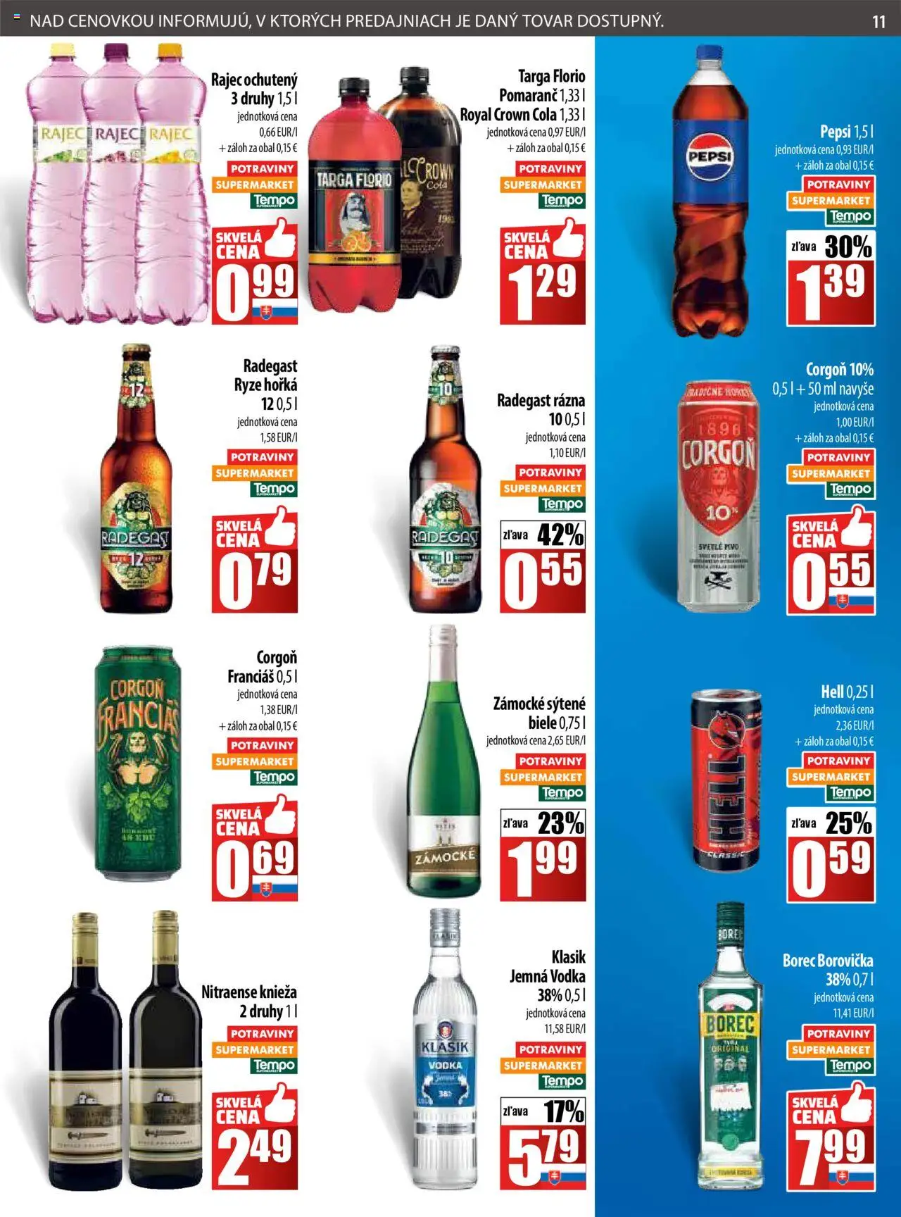 COOP Jednota leták │ platný od 31.07.2025 | Strana: 11 | Produkty: Borovička, Rajec, Corgoň, Pepsi