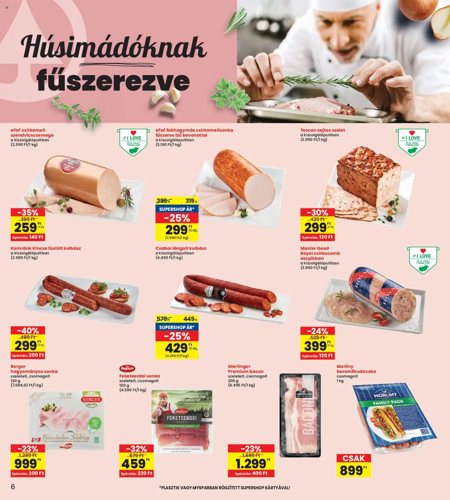 Interspar akciós ujság - amely érvényes a következő dátumtól: 29.01.2026 | Oldal: 6 | Termékek: Kolbász, Sonka, Bacon, Csirkemell