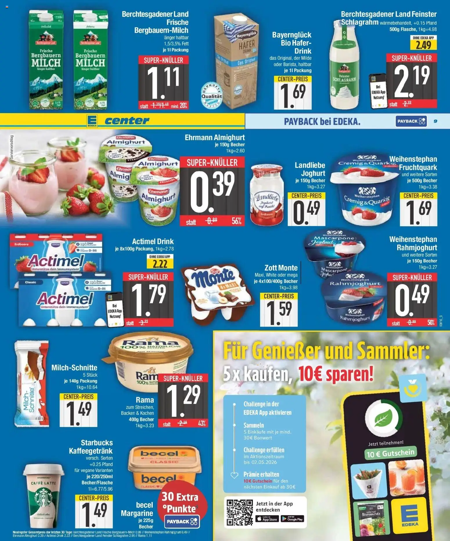 E center Prospekt Bayerisch Gmain  – gültig ab 13.04.2026 | Seite: 9 | Produkte: Margarine, Ehrmann almighurt, Milch, Joghurt