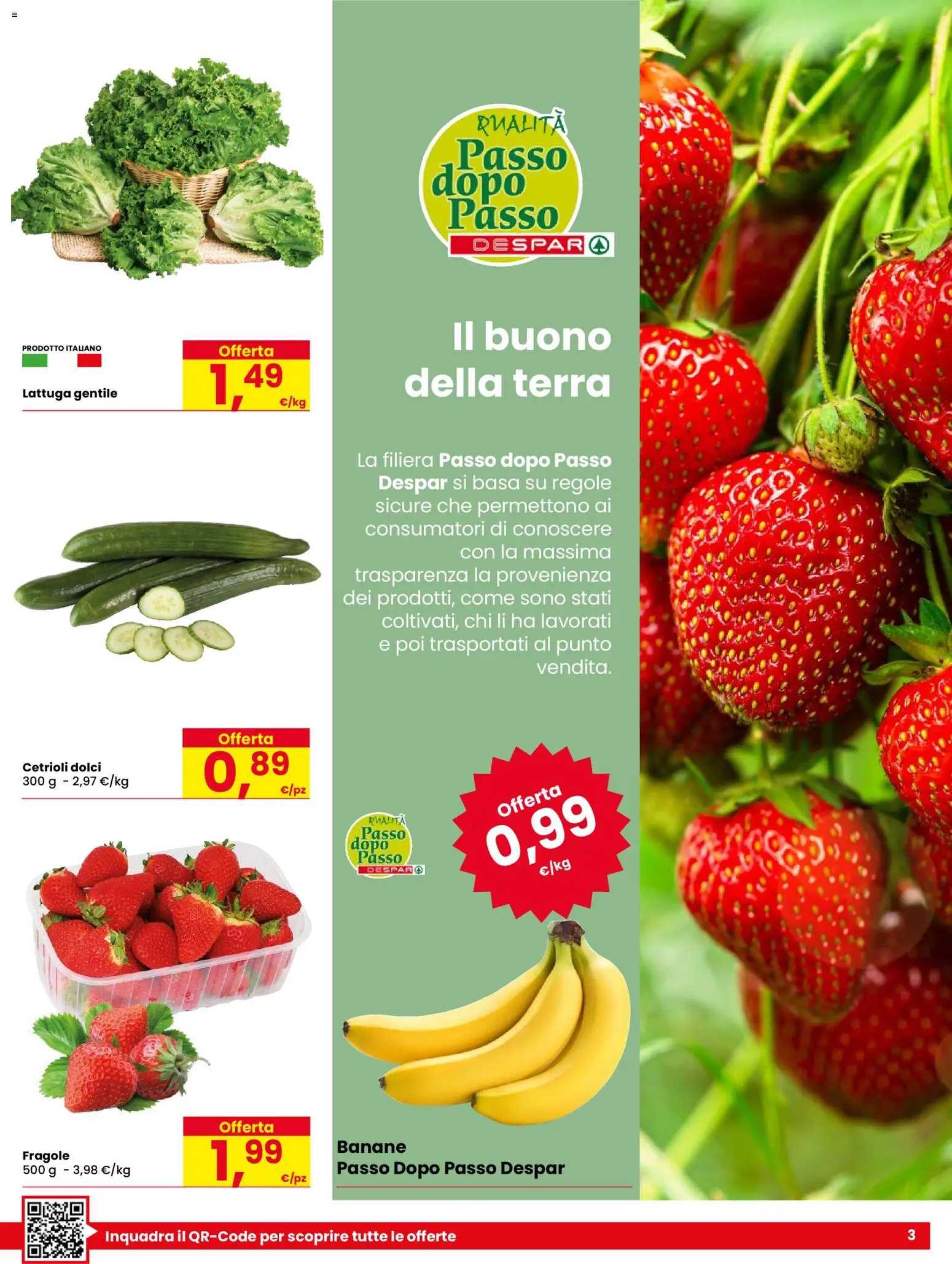 Volantino Despar del 27.04.2026 | Pagina: 3 | Prodotti: Banane, Fragole, Lattuga, Terra