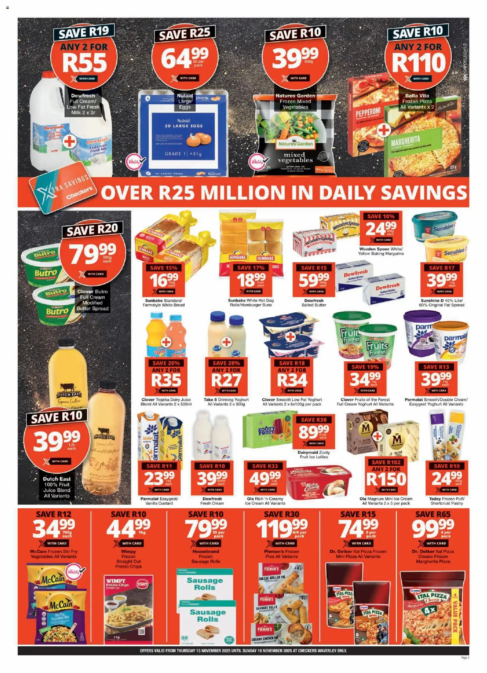 New Checkers catalogue – valid from 13.11.2025 | Page: 3 | Products: Beans, Butter, Chips, Ice cream