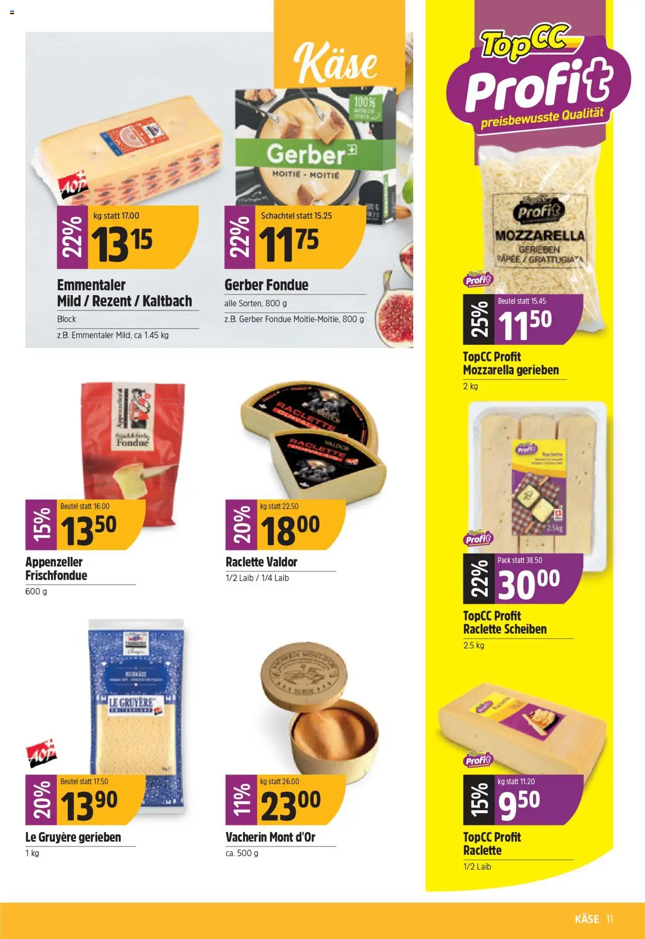 TopCC Aktionen – gültig ab 13.10.2025 | Seite: 11 | Produkte: Käse, Raclette, Fondue