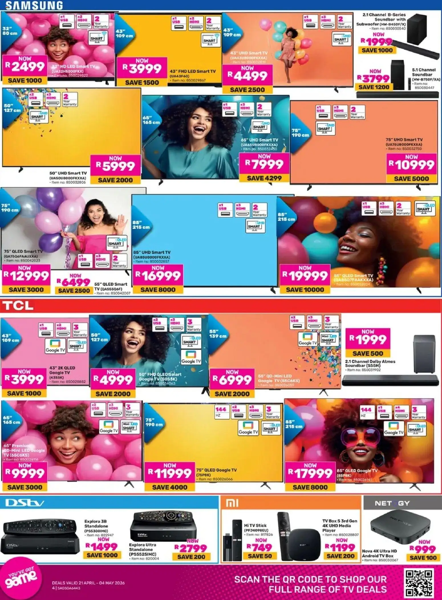 New Game catalogue – valid from 21.04.2026 | Page: 4 | Products: TV, Box, Soundbar, Subwoofer