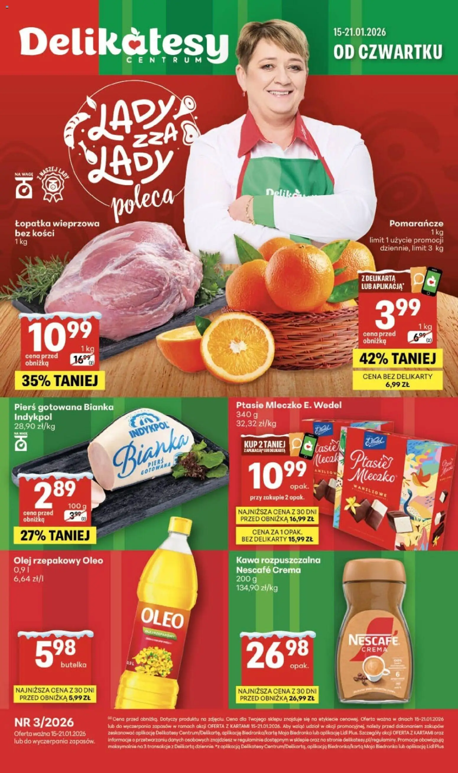 Delikatesy Centrum Gazetka od 15.01.2026 | Strona: 1 | Produkty: Olej rzepakowy, Delikatesy, Kawa, Pomarańcze