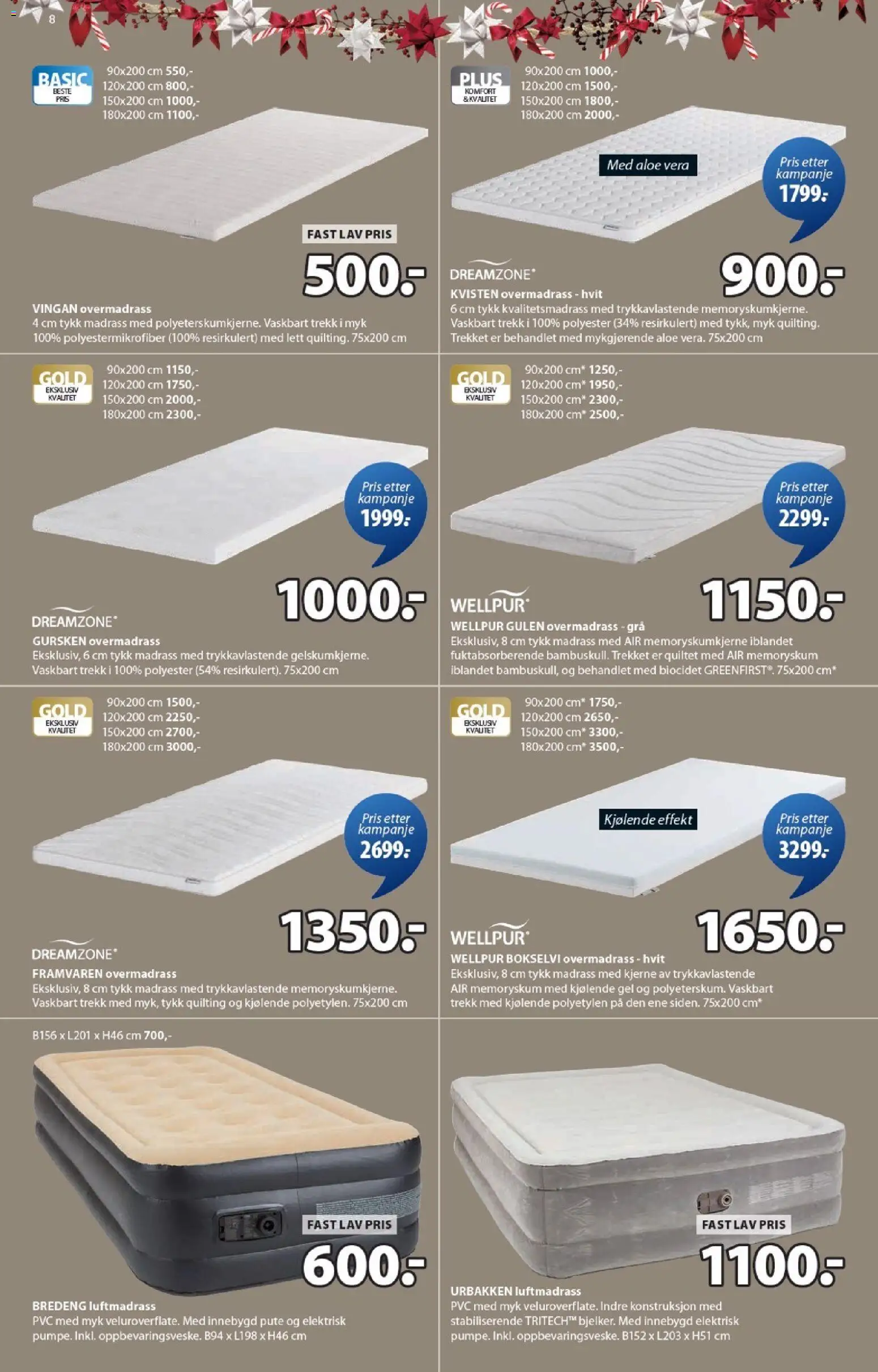 {H1} | Side: 8 | Produkter: Madrass, Pute, Luftmadrass, Gâteaux secs