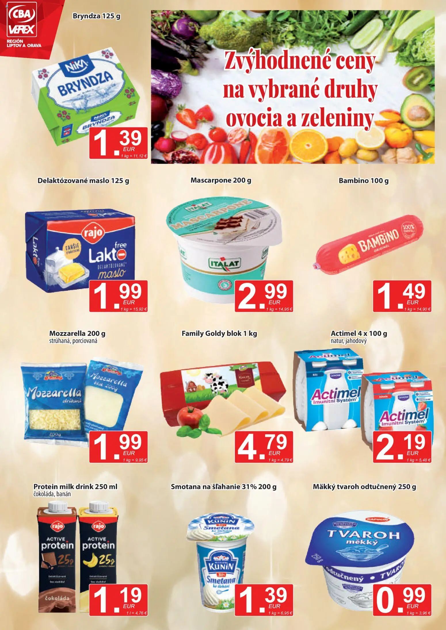Nové CBA Verex akcie – leták je platný od 01.12.2025 | Strana: 4 | Produkty: Smotana, Mozzarella, Bryndza, Tvaroh