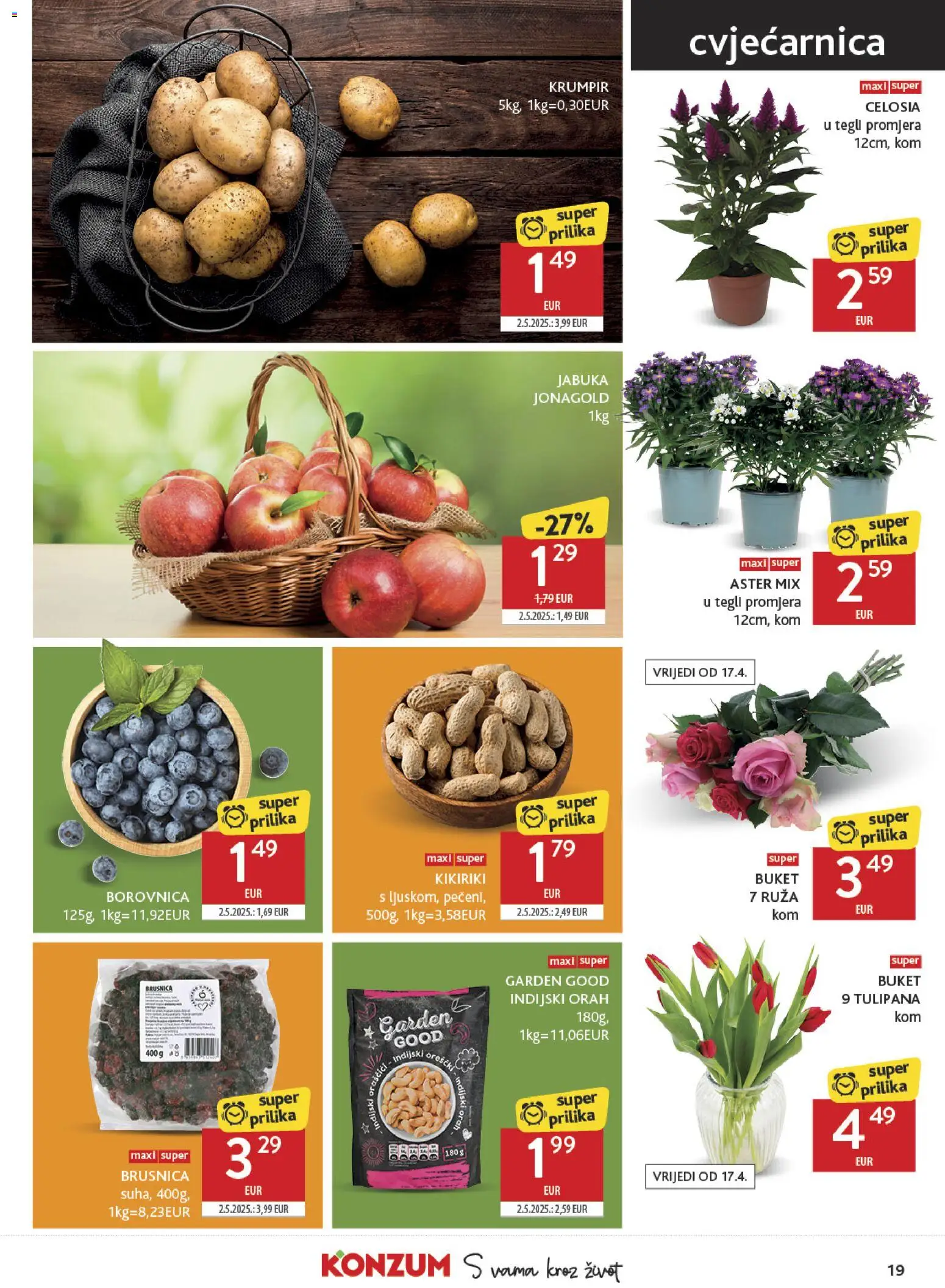 Konzum katalog | vrijedi od 15.04.2026 | Stranica: 19 | Proizvodi: Krumpir, Indijski orah, Jabuka, Orah