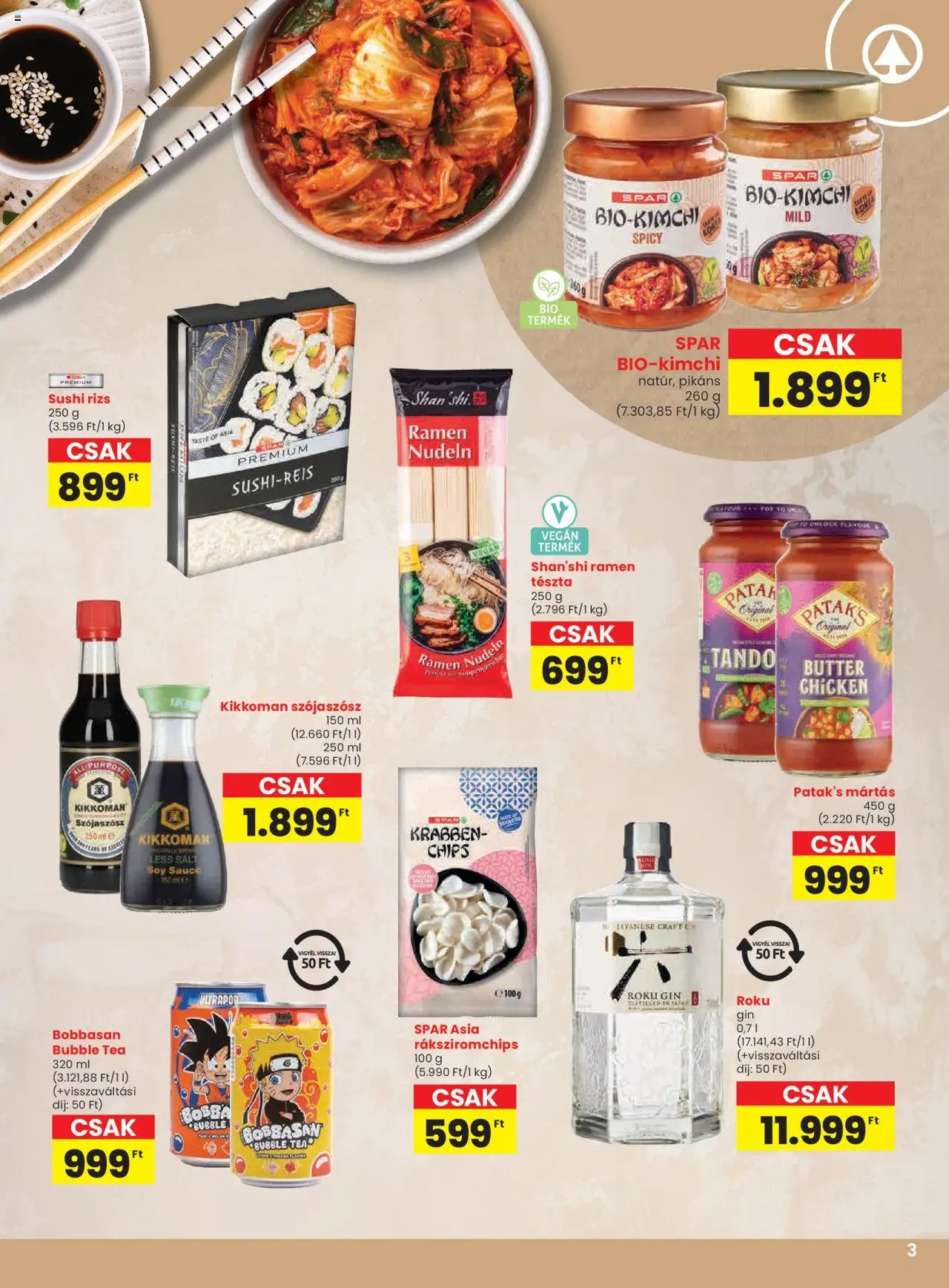 Spar akciós ujság - amely érvényes a következő dátumtól: 02.10.2025 | Oldal: 3 | Termékek: Chips, Szójaszósz, Sushi, Vegán