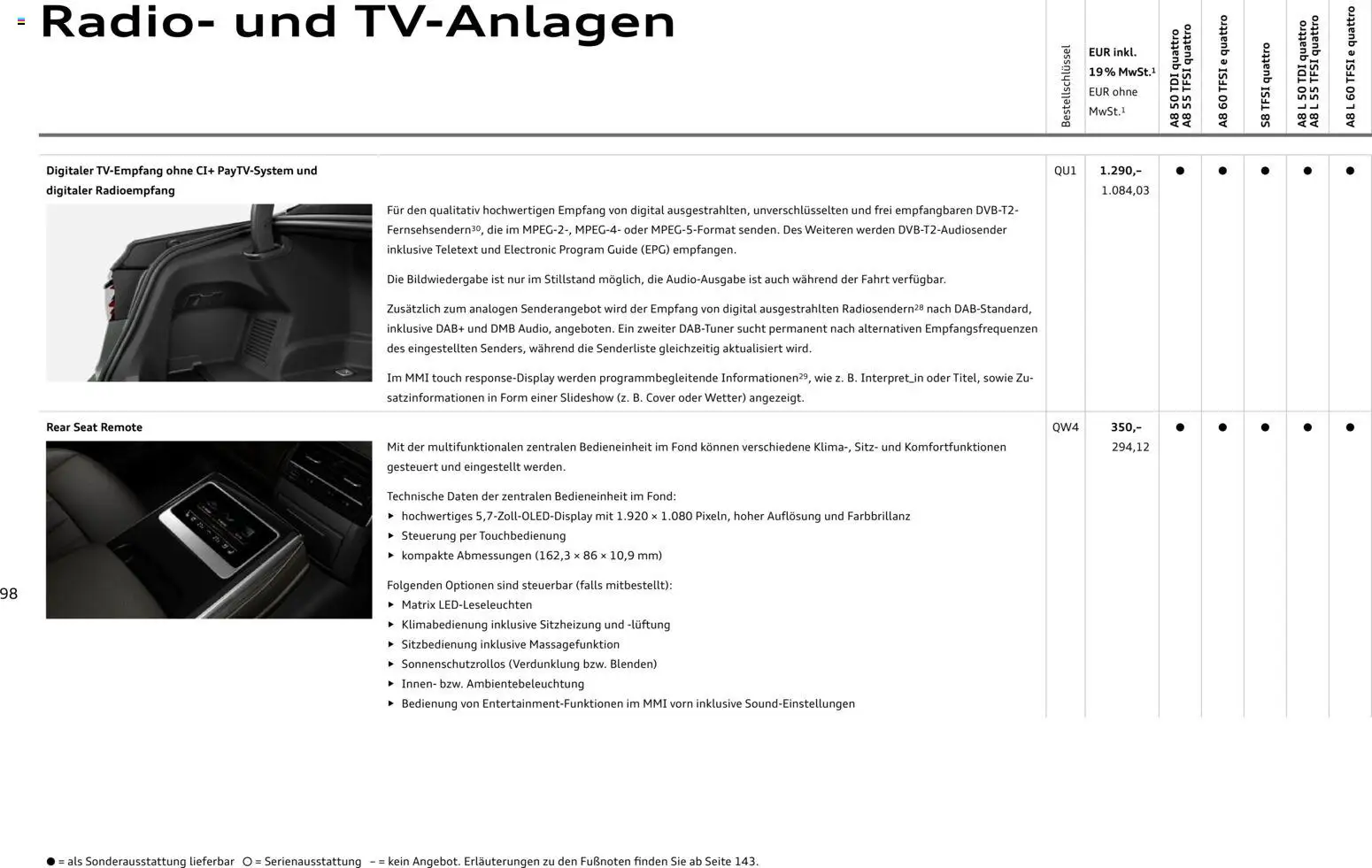 Audi A8 – gültig ab 28.10.2025 | Seite: 98 | Produkte: Radio