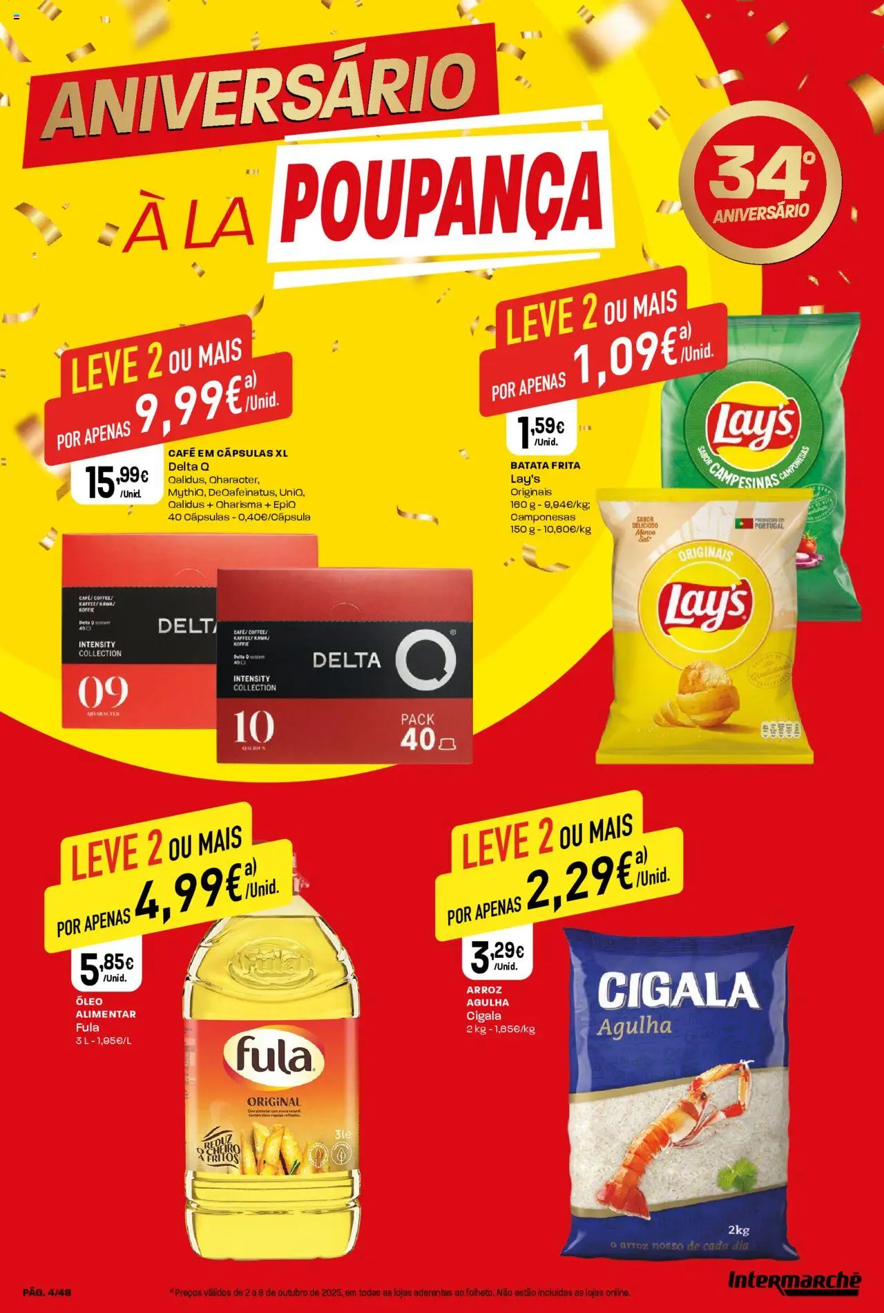 Intermarché folheto │ válido de 02.10.2025 | Página: 4 | Produtos: Delta q, Óleo, Café, Arroz