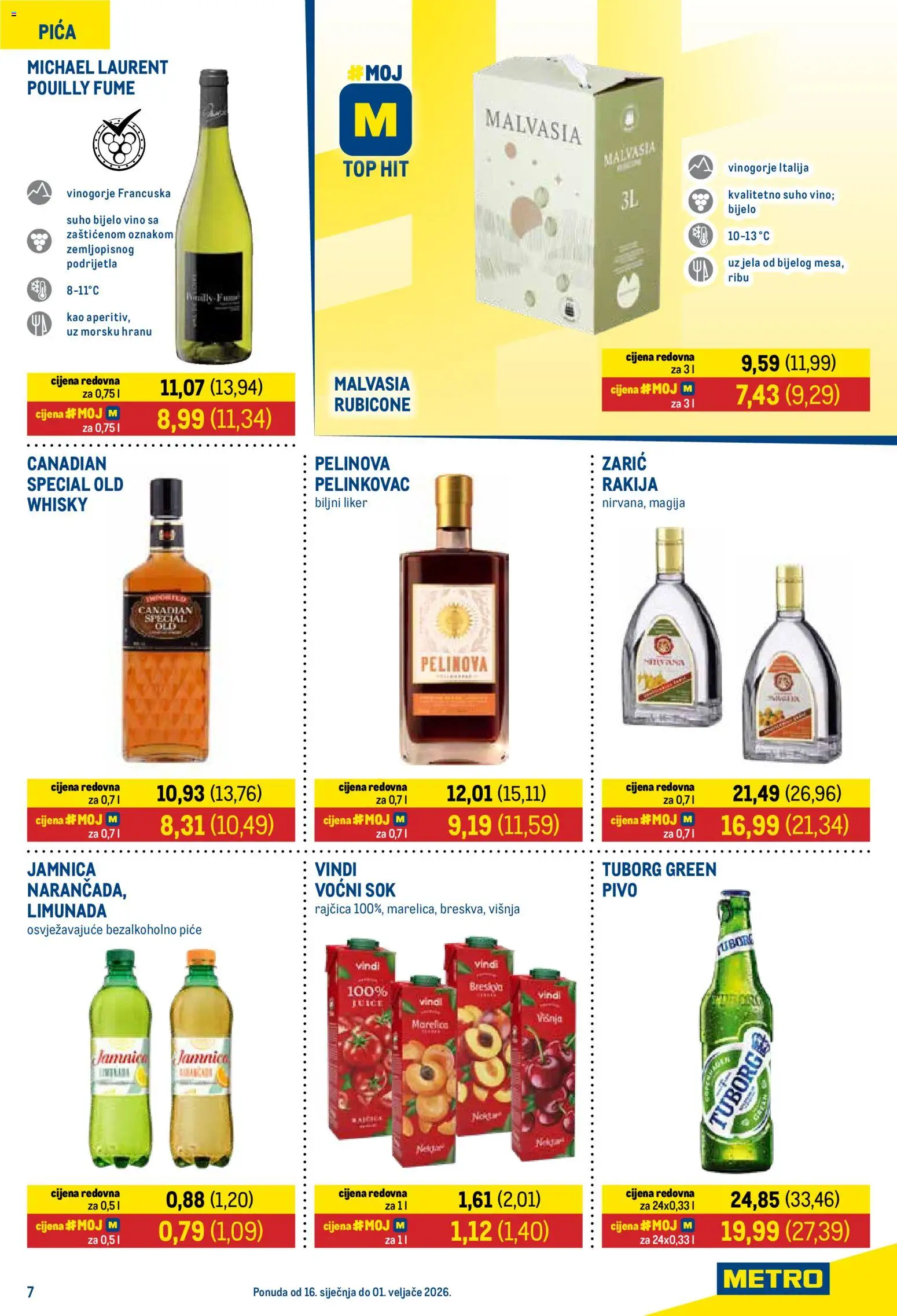 Metro katalog | vrijedi od 16.01.2026 | Stranica: 7 | Proizvodi: Pelinkovac, Pivo, Whisky, Rakija