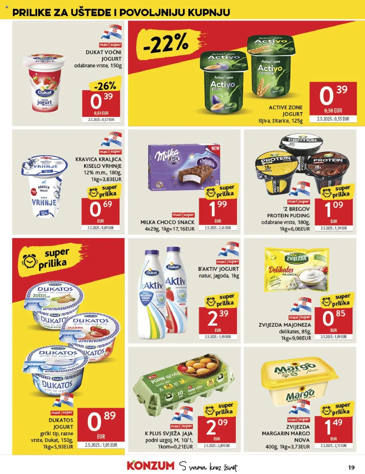 Konzum HR akciós ujság - amely érvényes a következő dátumtól: 06.08.2025 | Oldal: 19 | Termékek: Puding, Margarin, Protein