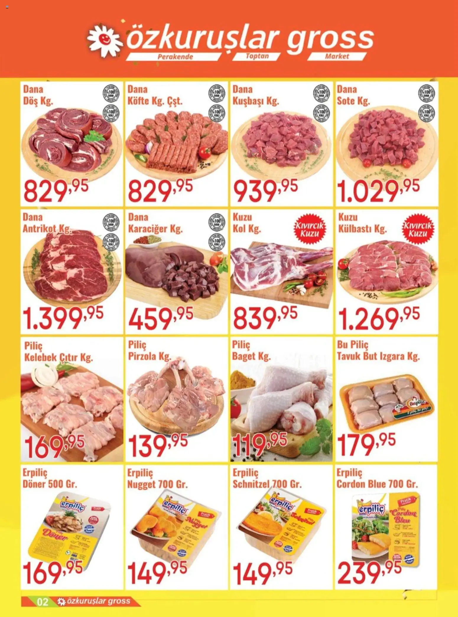 Özkuruşlar Katalog - 03.04.2026 tarihinden itibaren geçerlidir | Sayfa: 2 | Ürünler: Döner, Piliç, Pirzola, Izgara
