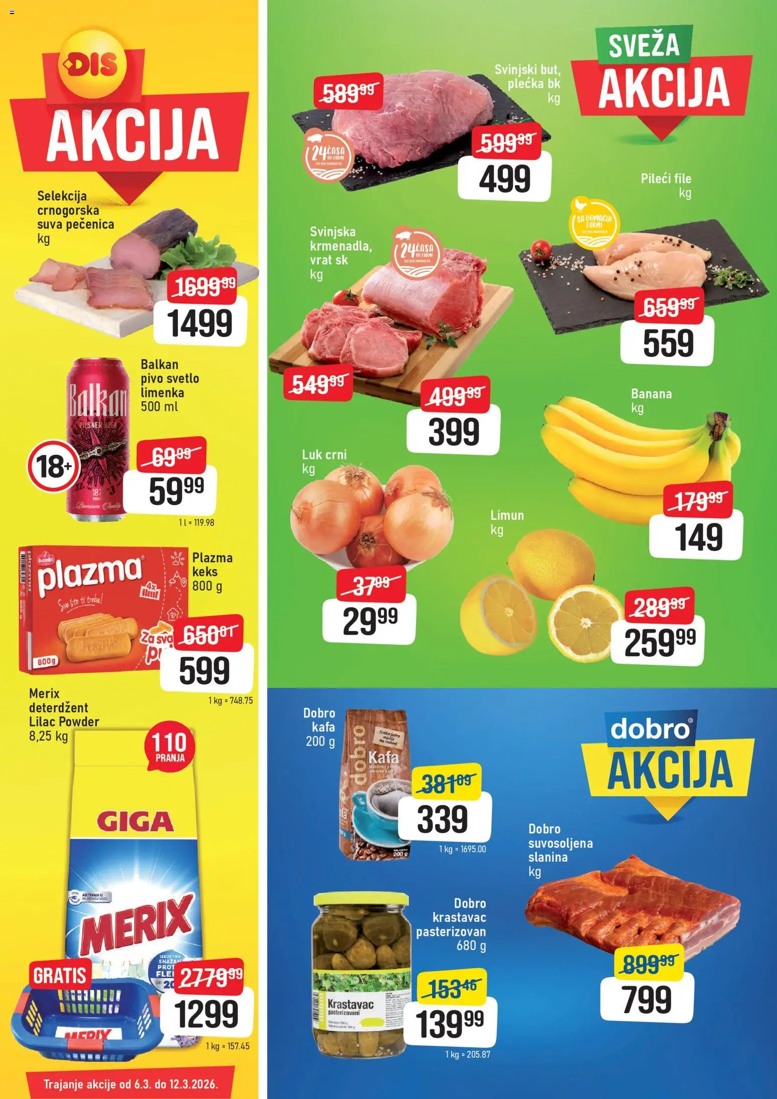 DIS katalog - važi od 06.03.2026 | Strana: 1 | Proizvode: Banana, Krastavac, Pivo, Pečenica
