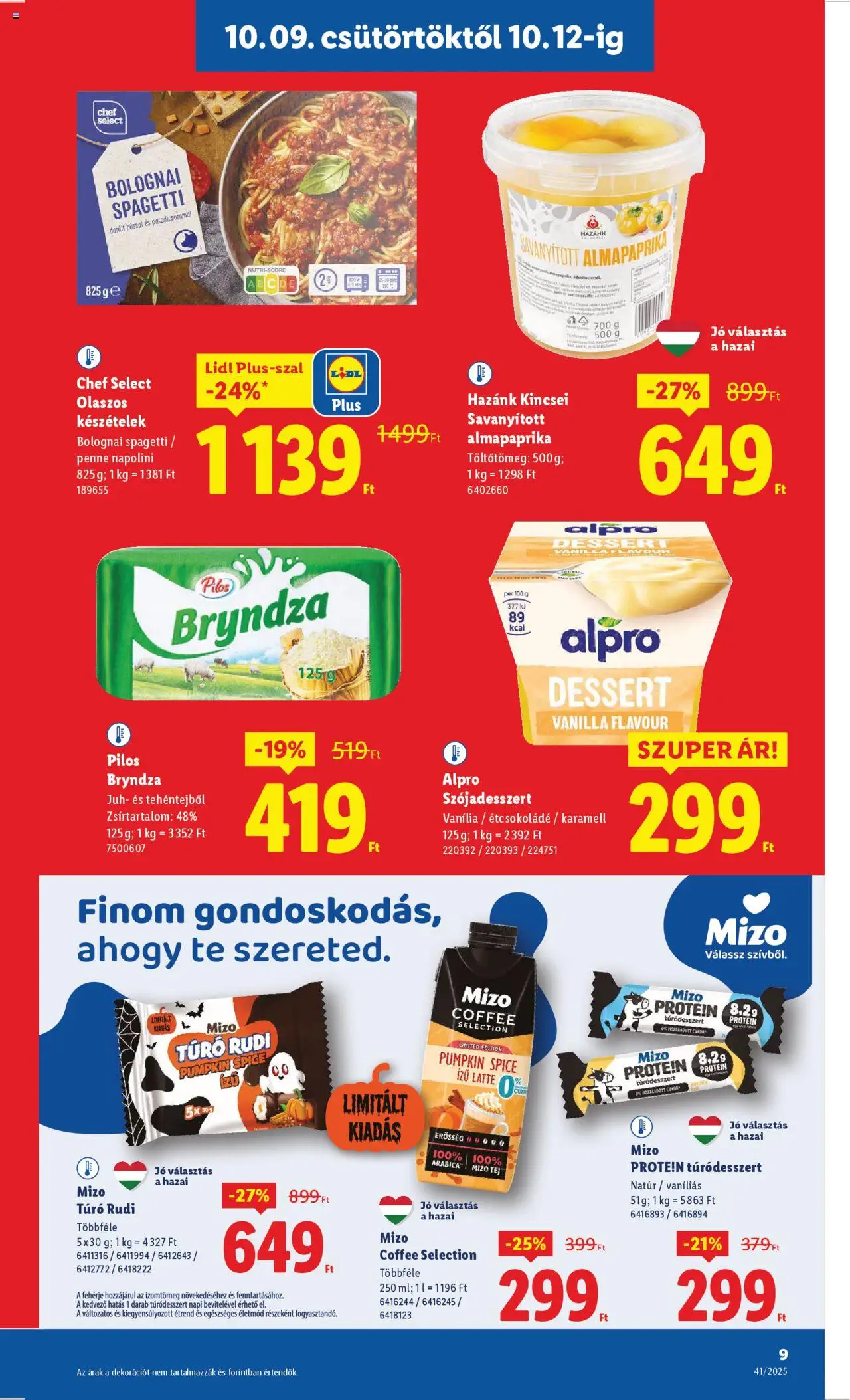 Lidl akciós ujság - amely érvényes a következő dátumtól: 09.10.2025 | Oldal: 9 | Termékek: Spagetti, Készételek, Túró rudi, Túró