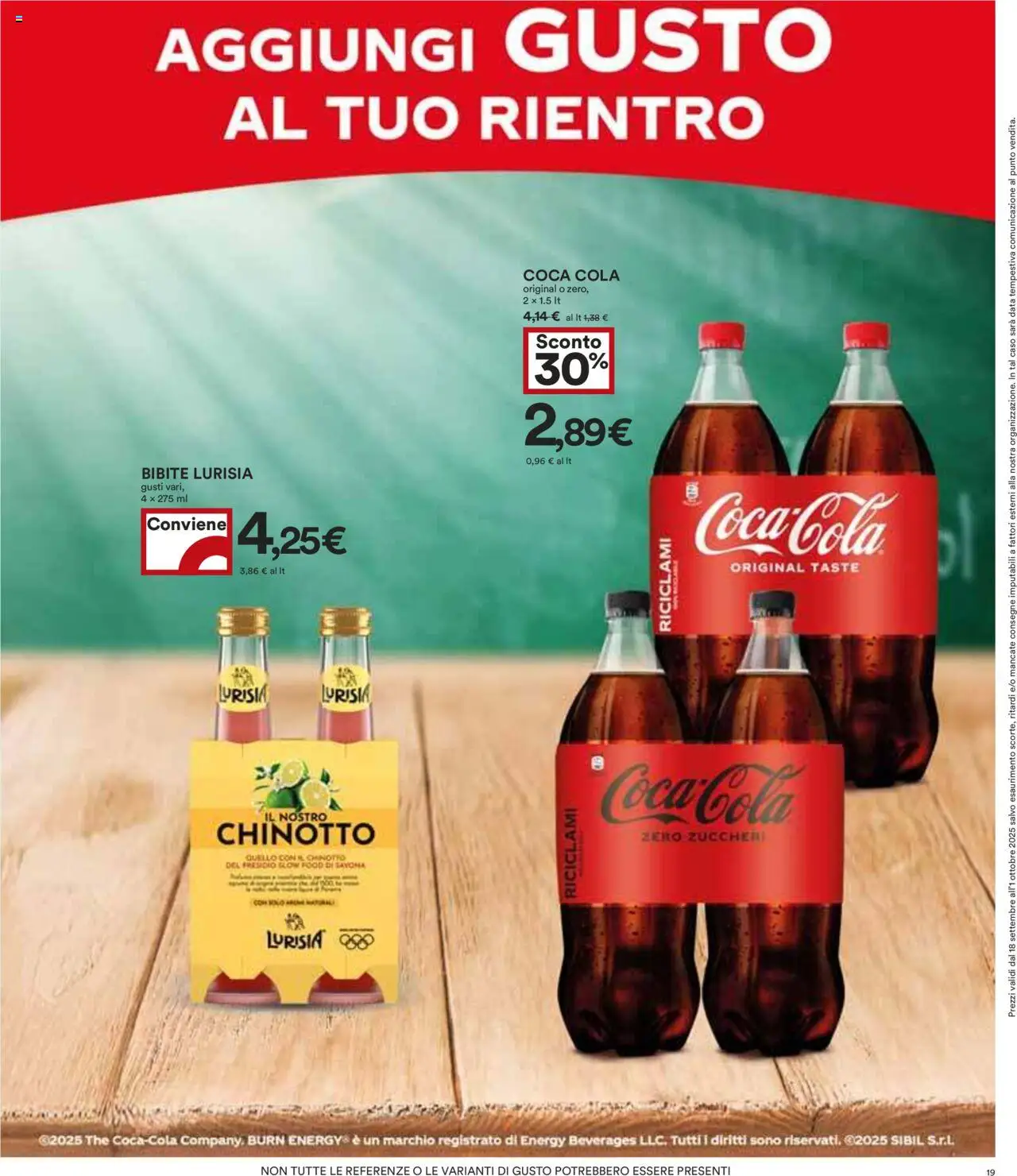 Volantino COOP del 18.09.2025 | Pagina: 19 | Prodotti: Chinotto, The, Bibite, Coca Cola