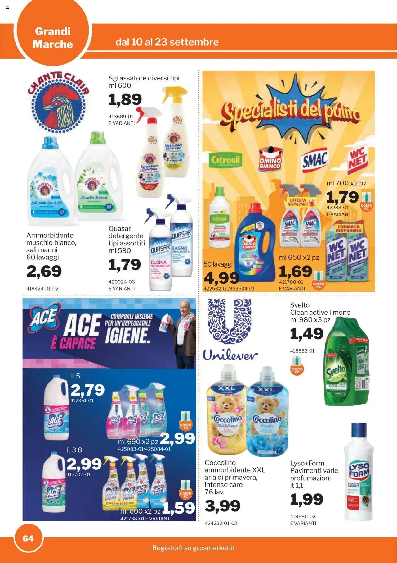 Volantino Sogegross del 10.09.2025 | Pagina: 64 | Prodotti: Detergente, Sgrassatore, Limone, Bagno