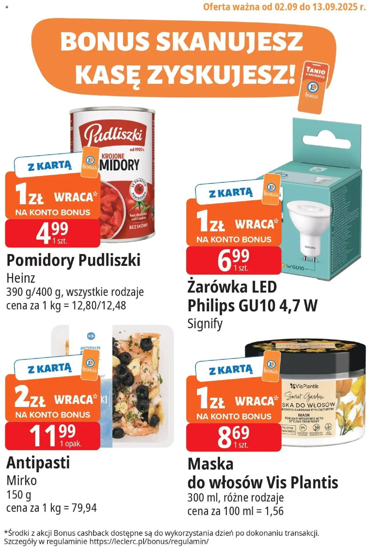 E.Leclerc Gazetka - Tychy kupony dodatkowe od 02.09.2025 | Strona: 2 | Produkty: Karta, Pomidory, Maska