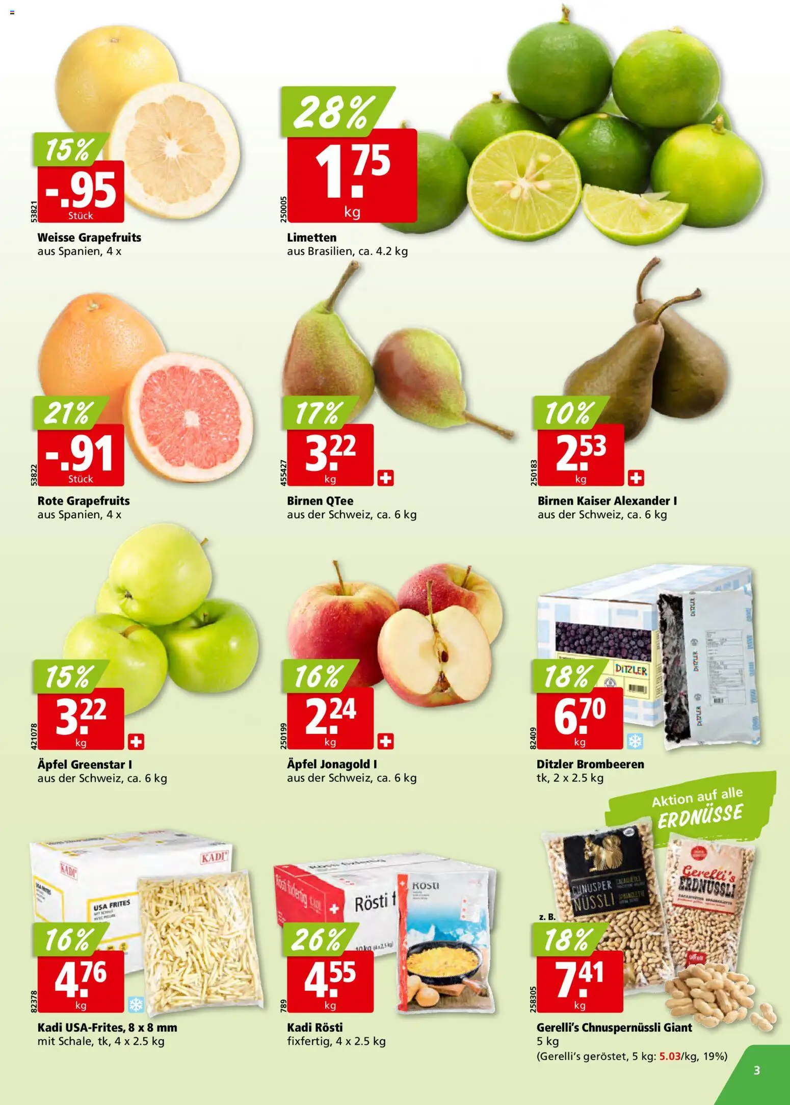 Aligro Aktionen Schlieren, Gossau SG, Frauenfeld, Rapperswil-Jona, Sargans, Bern, Brüttisellen, Pratteln, Emmen, Spreitenbach – gültig ab 01.12.2025 | Seite: 3 | Produkte: Erdnüsse, Äpfel