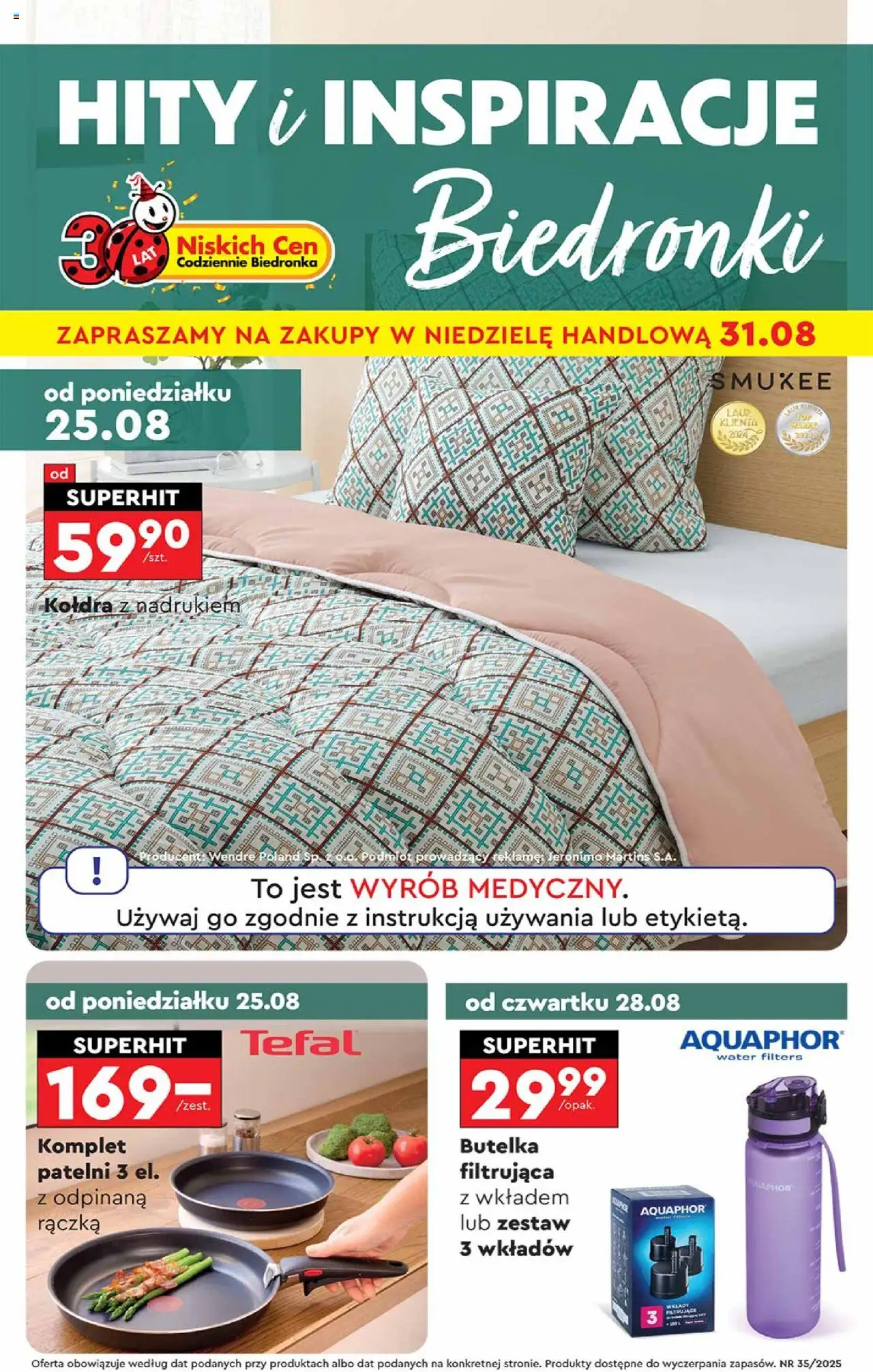 Biedronka gazetka - Hity i inspiracje od 25.08.2025 | Strona: 1 | Produkty: Kołdra, Tefal