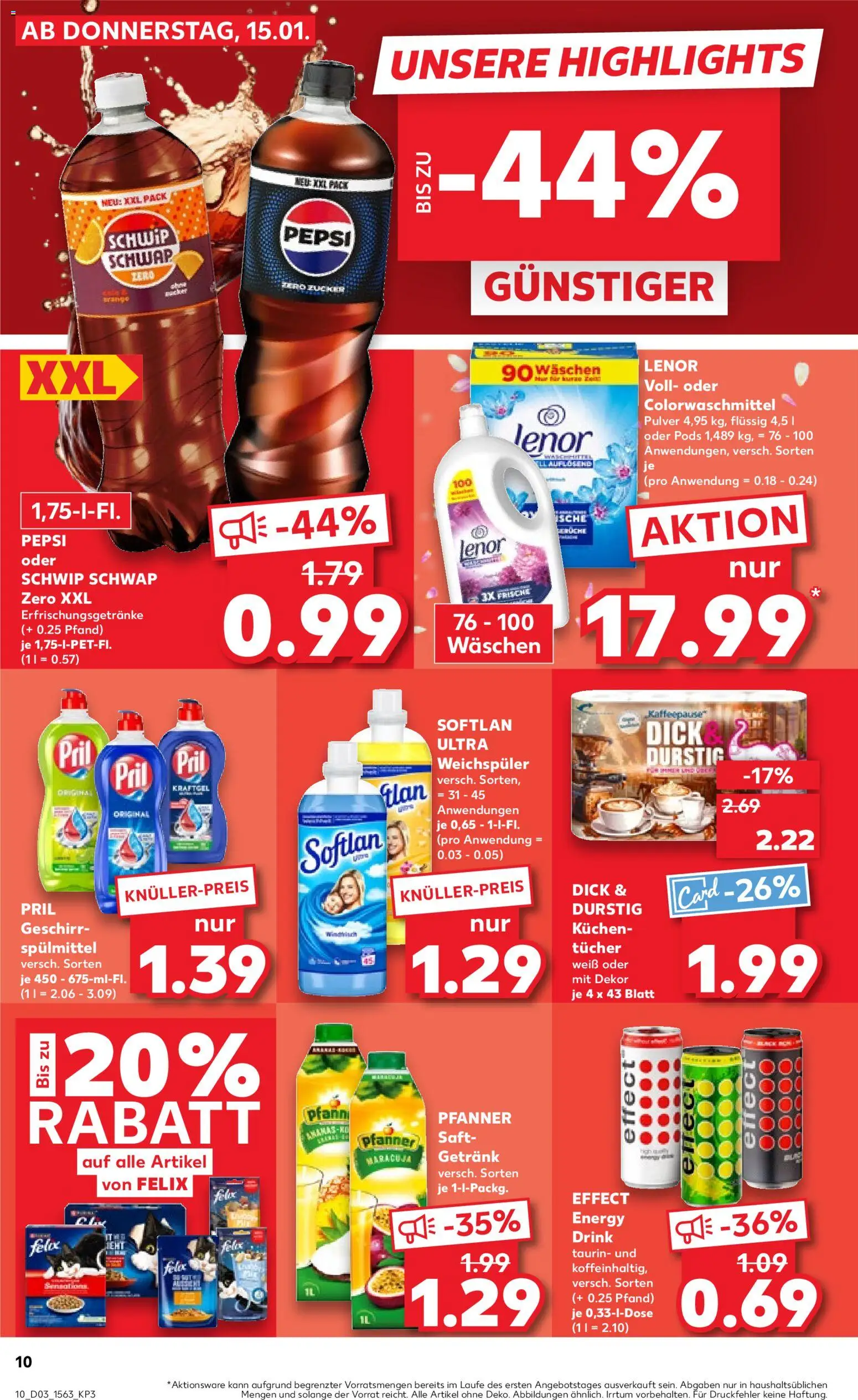 Kaufland prospekt Hamburg	 – gültig ab 15.01.2026 | Seite: 10 | Produkte: Lenor, Weichspüler, Pepsi, Saft