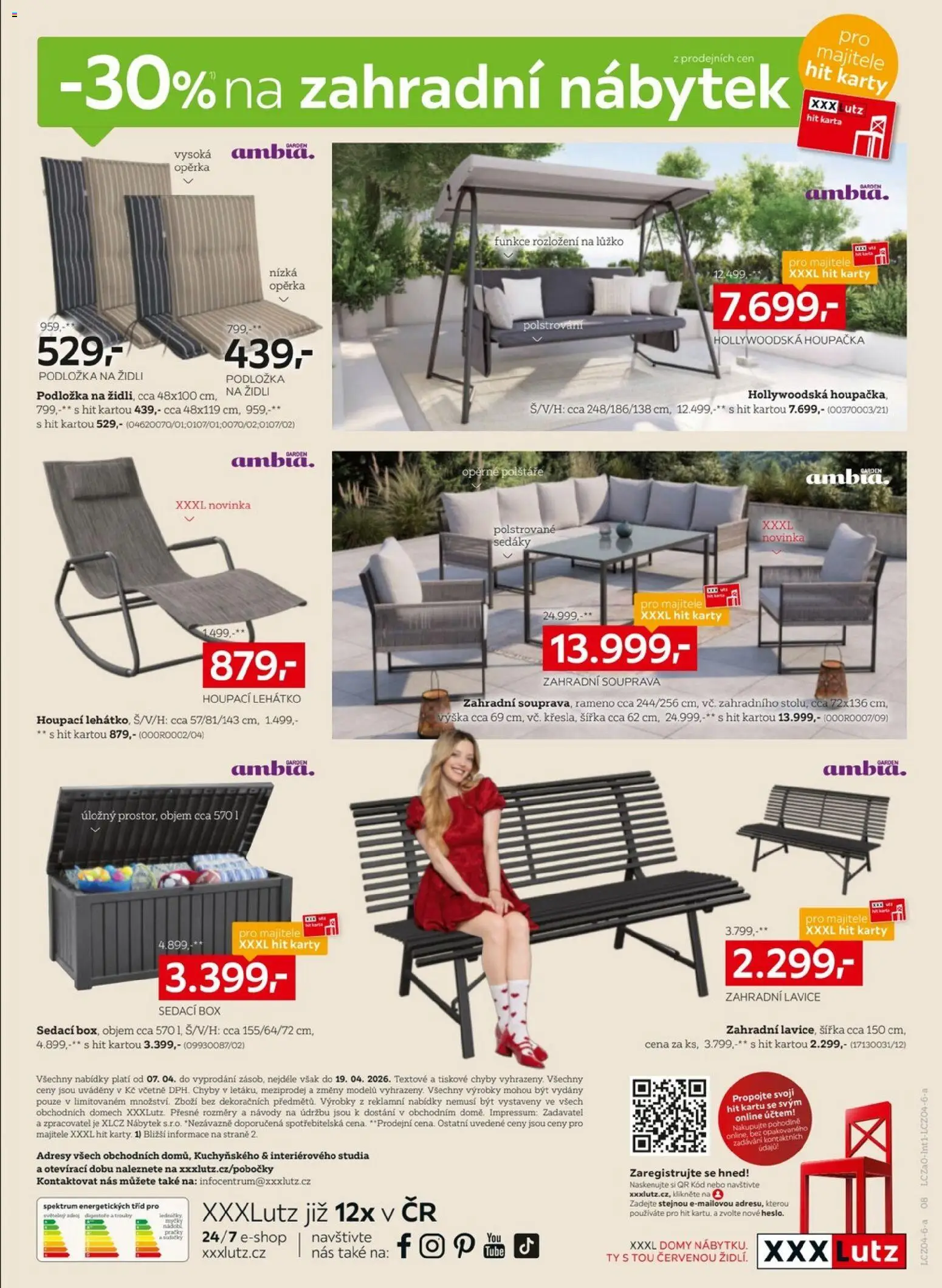 XXXLutz leták - Sleva až 30 % na zahradní nábytek od 07.04.2026 | Strana: 8 | Produkty: Houpačka, Nábytek, Lehátko, Lavice