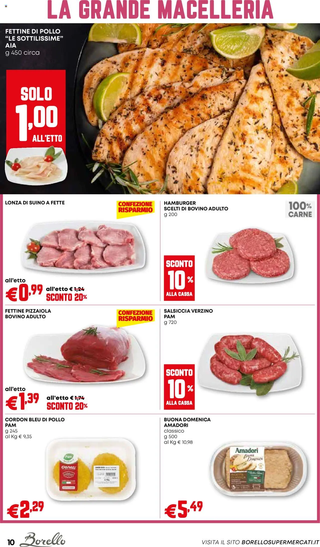 Volantino Borello Supermercati del 11.09.2025 | Pagina: 10 | Prodotti: Bovino, Pollo, Suino, Hamburger