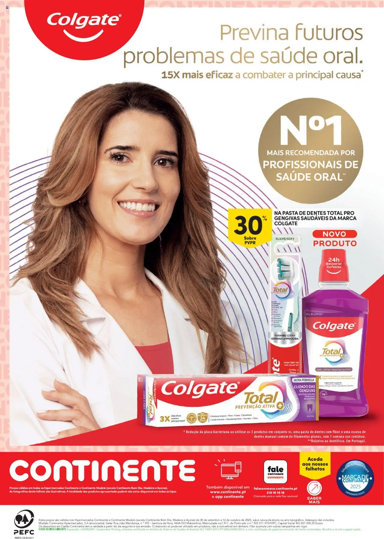 Continente - Higiene Oral: Um sorriso saudável, nunca sai de moda │ válido de 30.09.2025 | Página: 12 | Produtos: Pasta de dentes, Escova de dentes, Enxaguante bucal