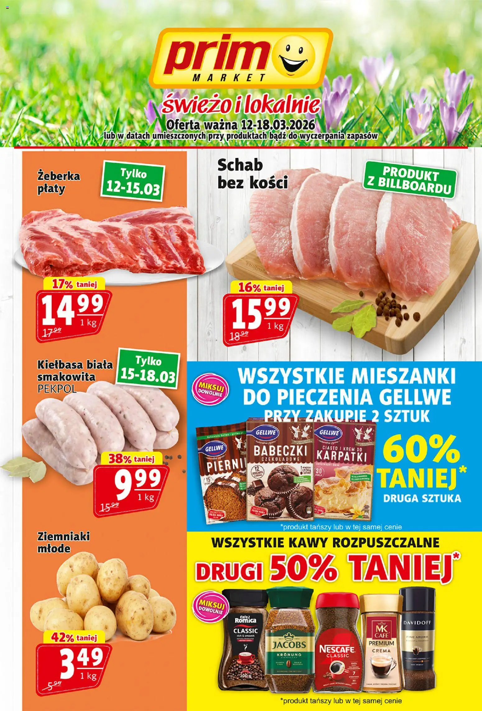 Prim Market gazetka od 12.03.2026 | Strona: 1 | Produkty: Kiełbasa, Ciasto, Krem, Ziemniaki