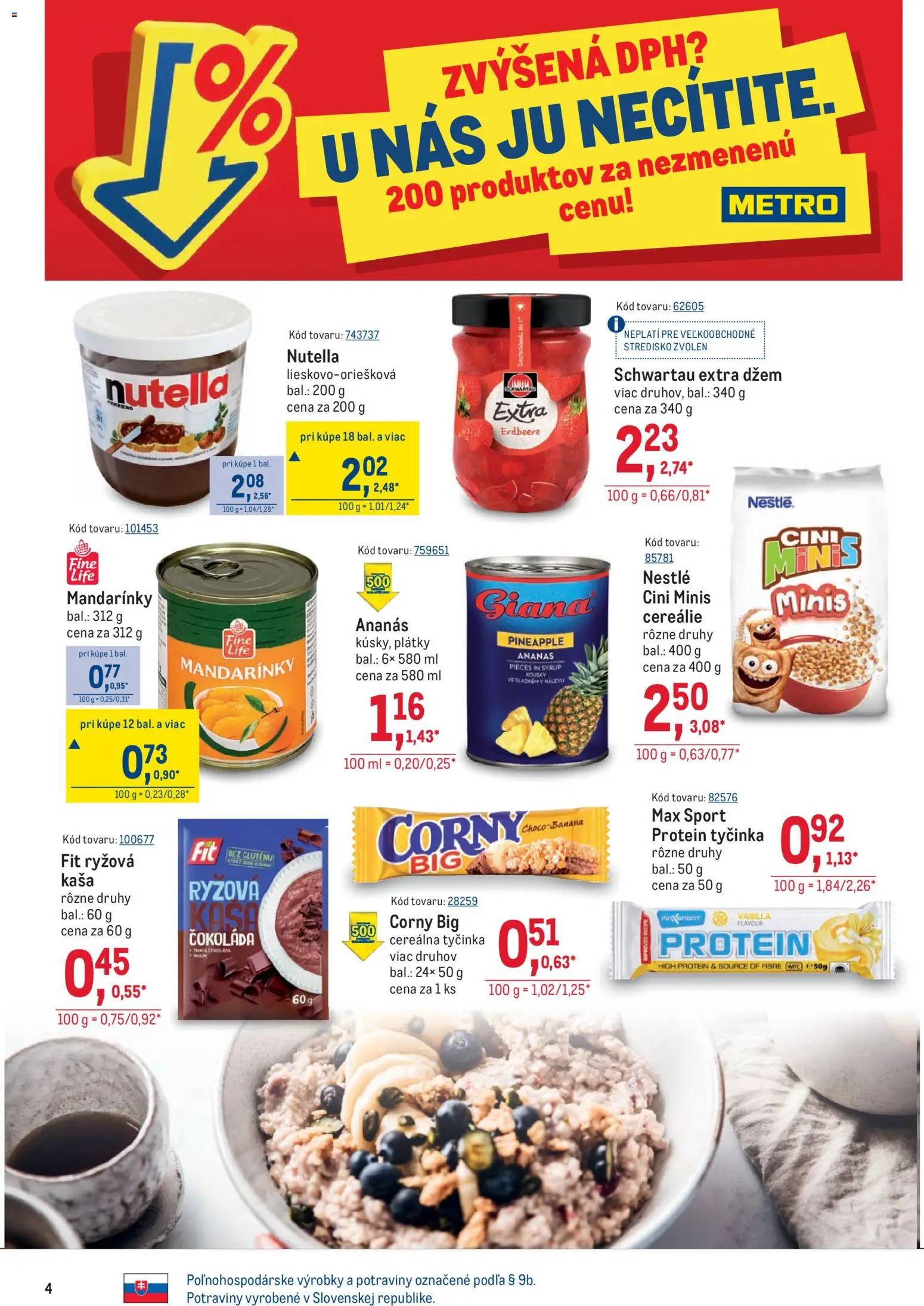 Nové Metro akcie – leták je platný od 02.01.2026 | Strana: 4 | Produkty: Protein, Čokoláda, Cini Minis, Nutella