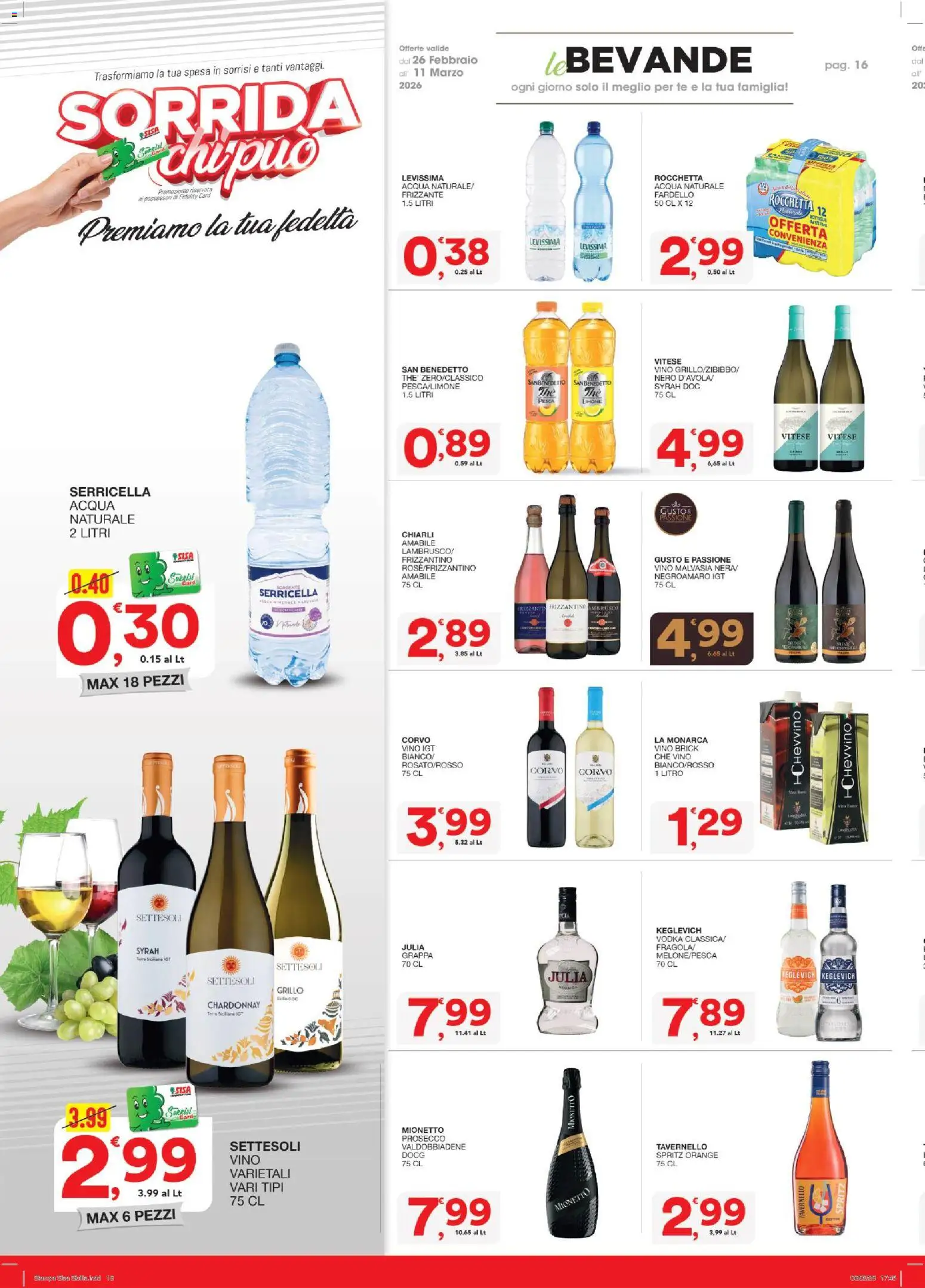 Volantino SISA del 26.02.2026 | Pagina: 16 | Prodotti: Vodka, Prosecco, Limone, Vino