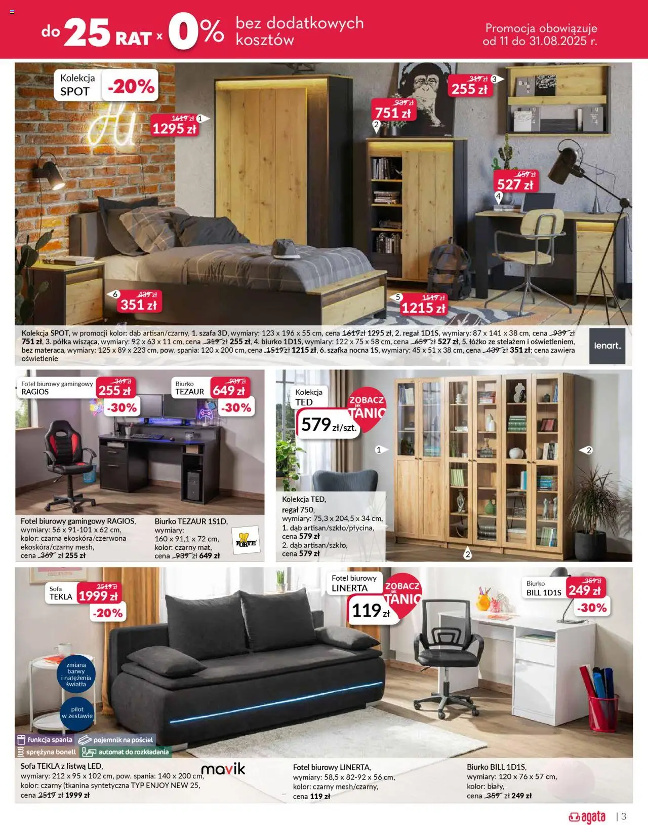 Salony Agata Gazetka od 11.08.2025 | Strona: 3 | Produkty: Pościel, Szafa, Regał, Szafka nocna