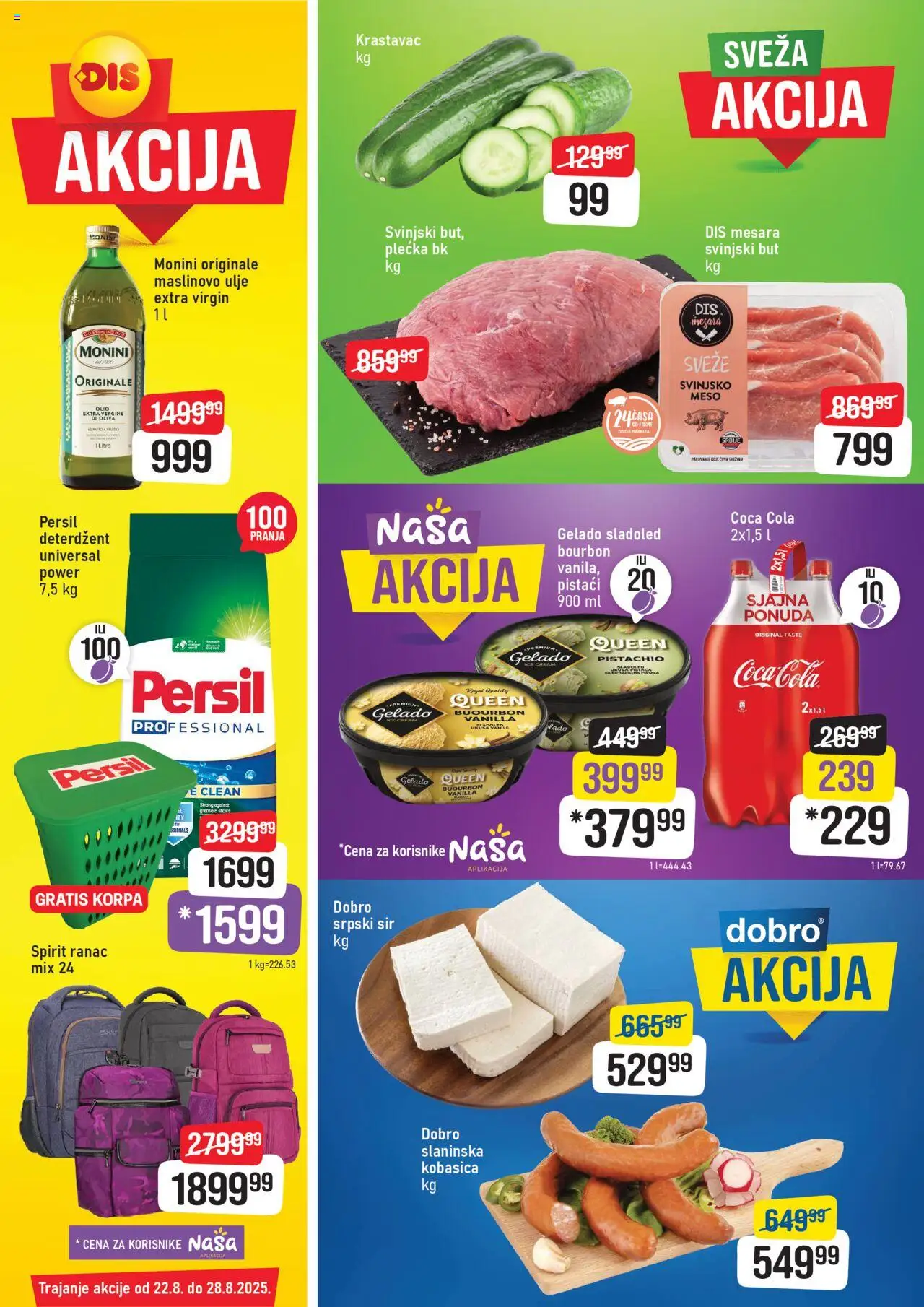 DIS katalog - važi od 22.08.2025 | Strana: 1 | Proizvode: Deterdžent, Ranac, Sir, Ulje
