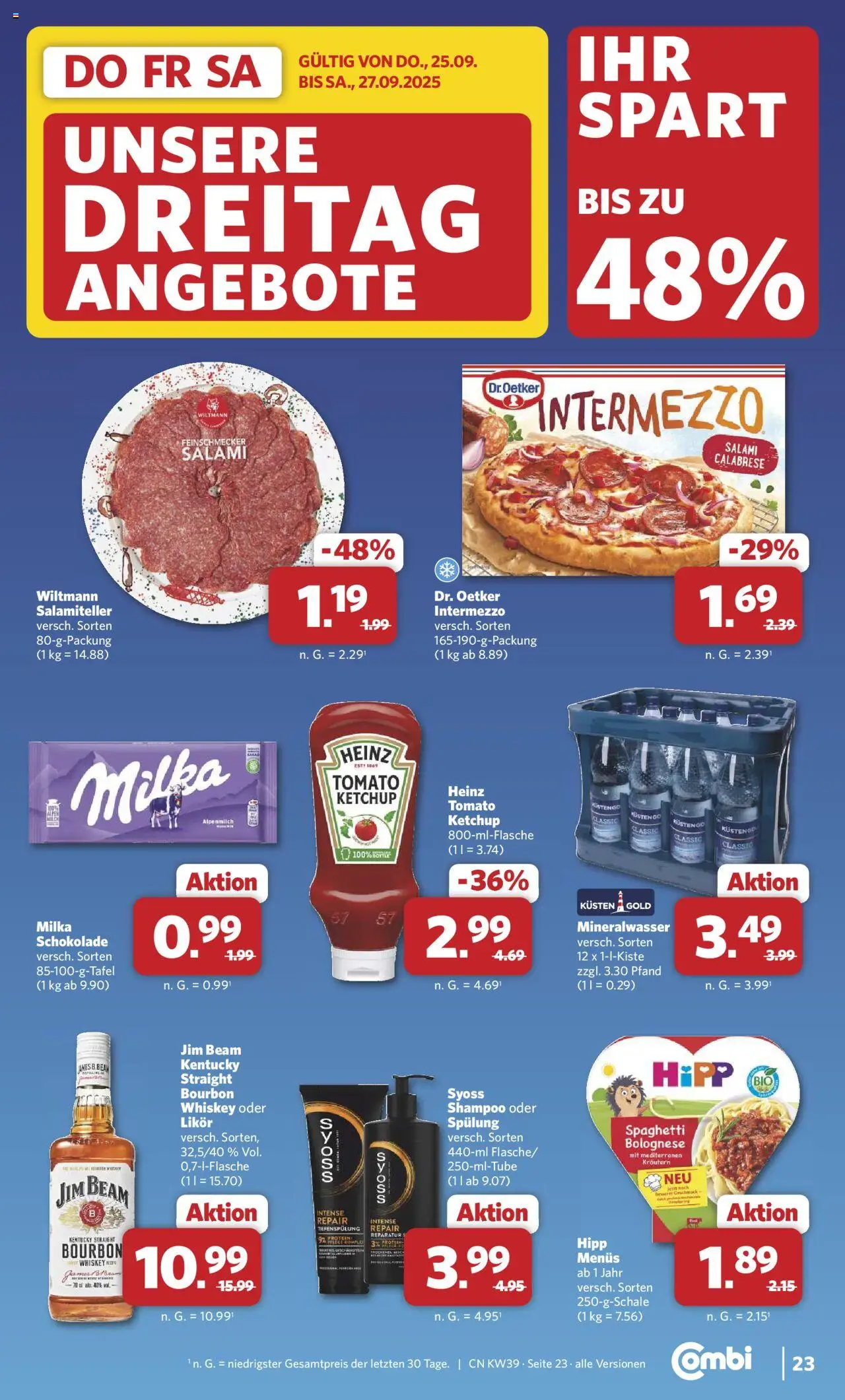 Combi Prospekt 	 – gültig ab 22.09.2025 | Seite: 29 | Produkte: Likör, Shampoo, Mineralwasser, Salami