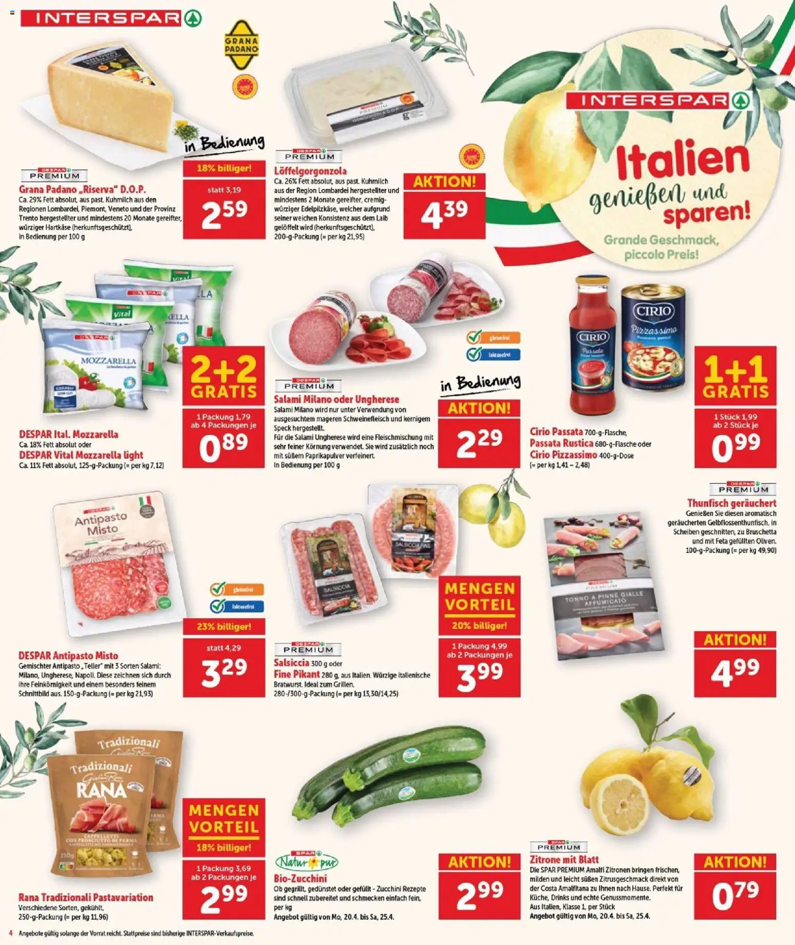 Interspar Flugblatt - Burgenland Sued gültig ab 23.04.2026 | Seite: 4 | Produkte: Zitrone, Salami, Schweinefleisch