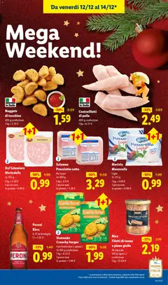 Anteprima del volantino Lidl Mega Weekend catalogo valido a partire dal 12.12.2025 | Pagina: 3 | Prodotti: Tacchino, Prosciutto, Spinaci, Bottiglia