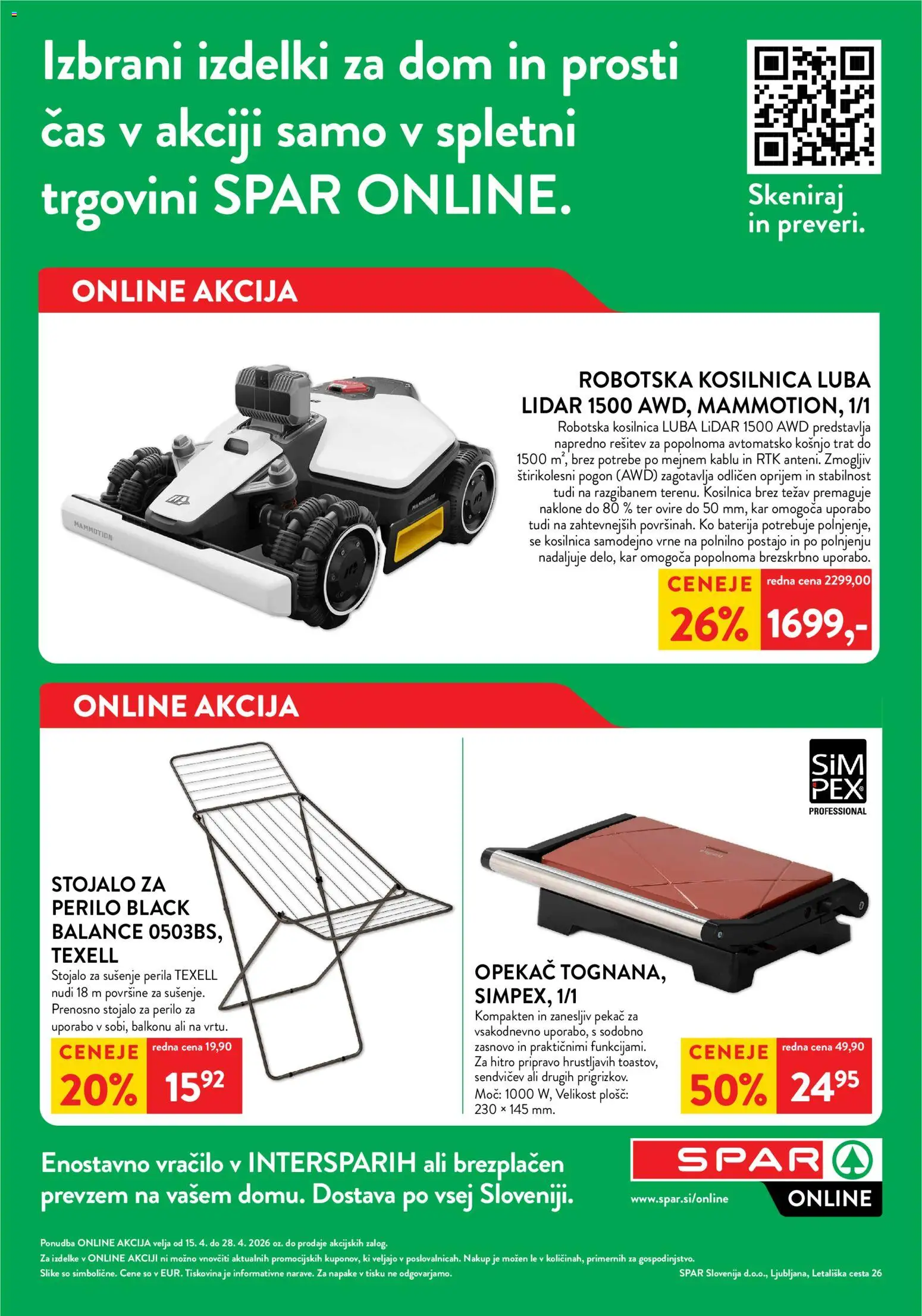 Novi Spar katalog ponudbe – veljaven od 15.04.2026 | Stran: 1 | Izdelki: Baterija, Kosilnica, Robotska kosilnica