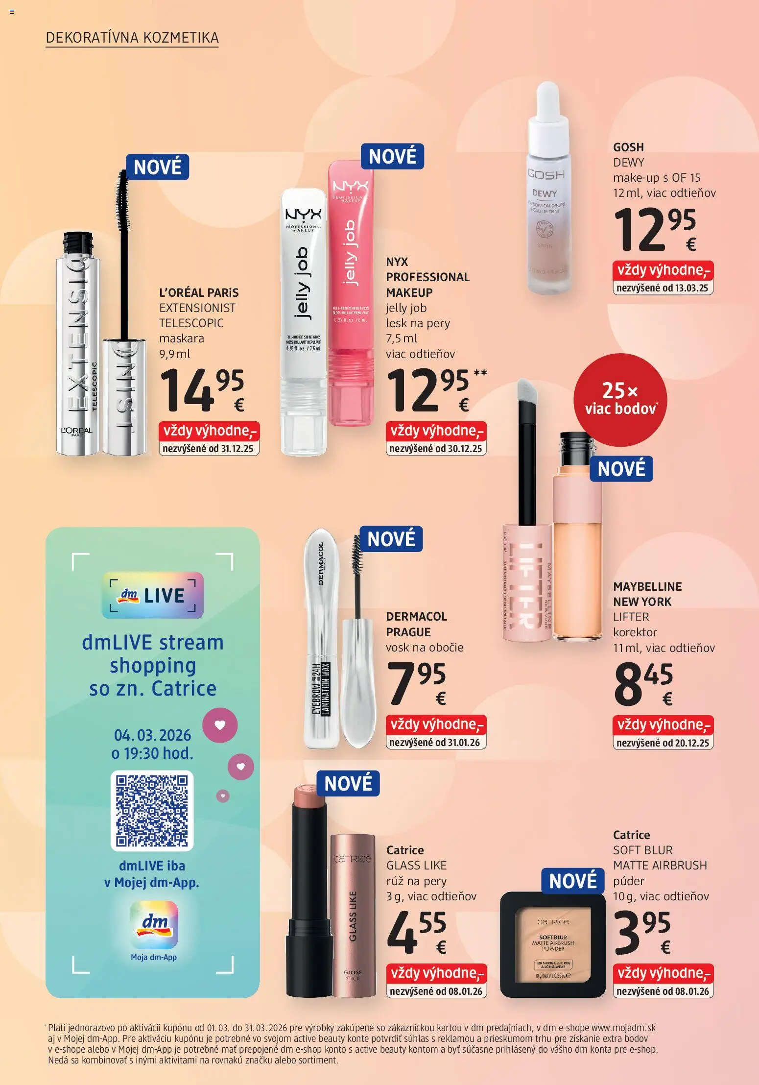 Nové dm drogerie akcie – leták je platný od 01.03.2026 | Strana: 4 | Produkty: Korektor, Púder, Rúž na pery, Lesk na pery