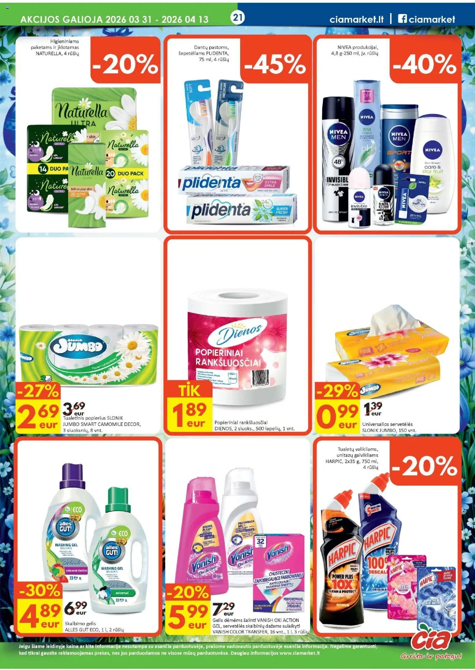 ČIA MARKET akcijos nuo 31.03.2026 | Puslapis: 21 | Prekių: Tualetinis popierius
