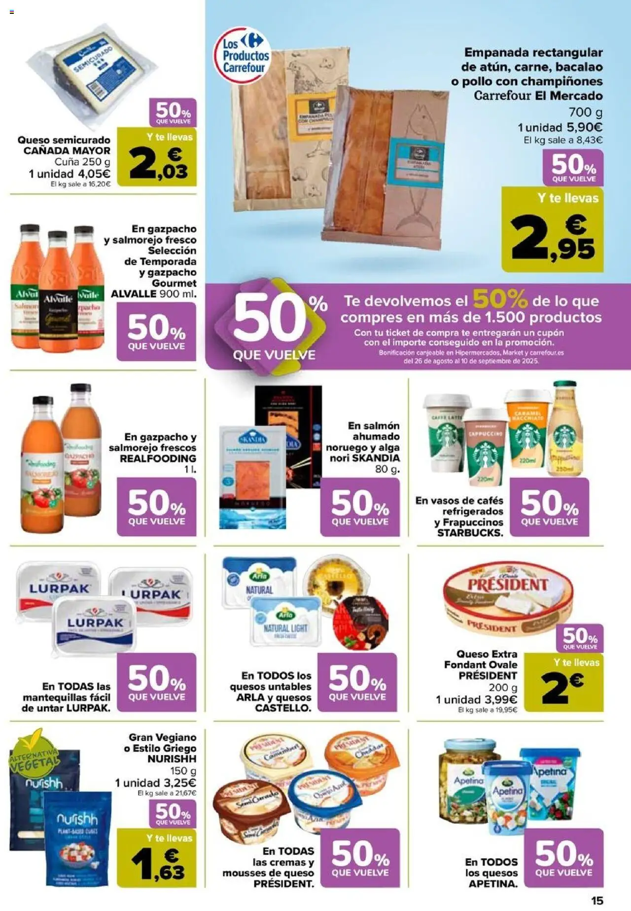 Carrefour folleto │ válido desde el 08.08.2025 | Página: 15 | Productos: Queso, Vasos, Gazpacho, Cuna