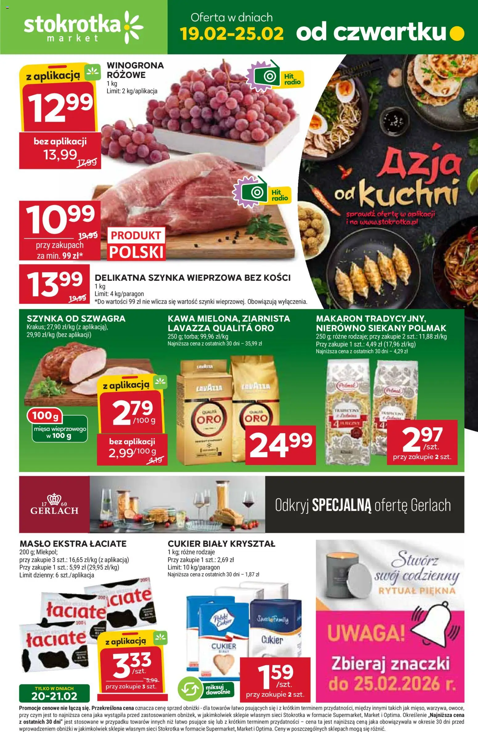 Stokrotka Gazetka - Market od 19.02.2026 | Strona: 1 | Produkty: Winogrona, Stokrotka, Szynka wieprzowa, Cukier