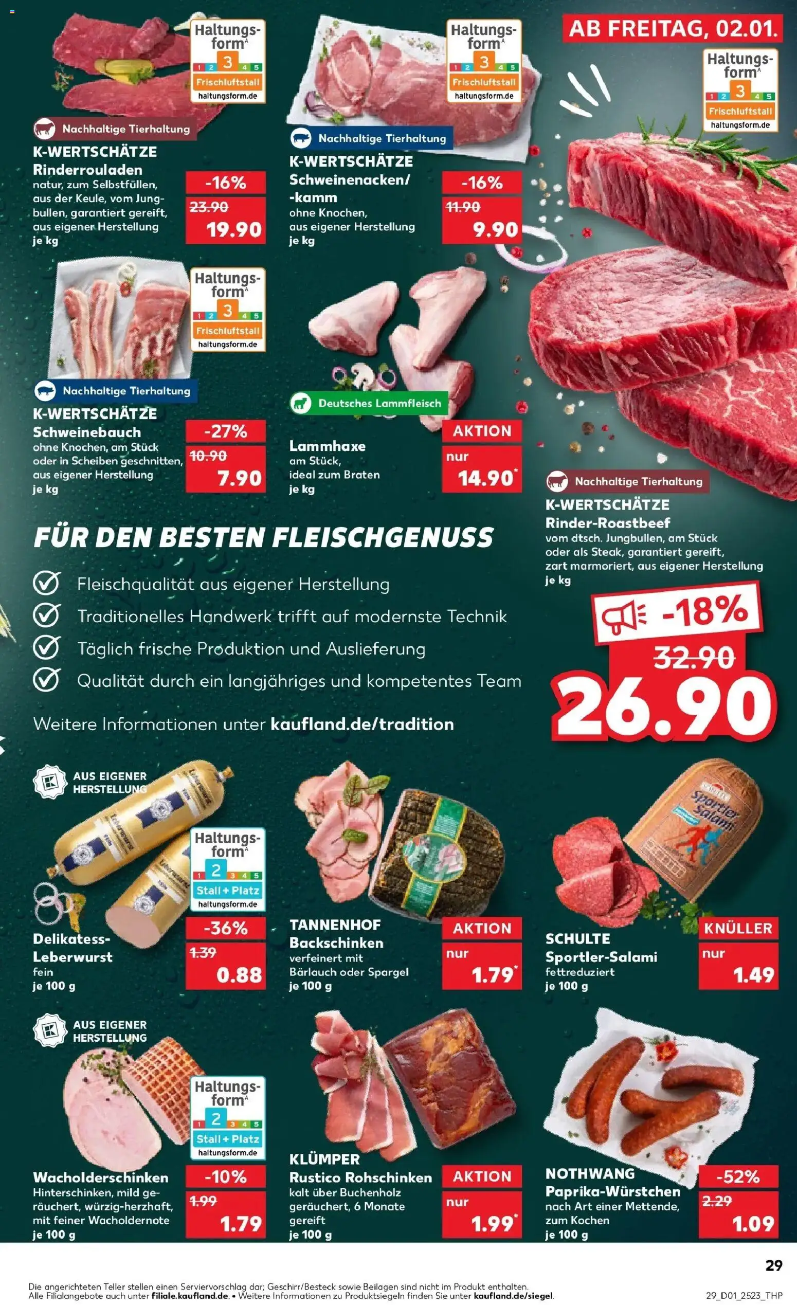 Kaufland prospekt Igersheim	 – gültig ab 05.01.2026 | Seite: 29 | Produkte: Rinderrouladen, Schweinebauch, Paprika, Salami